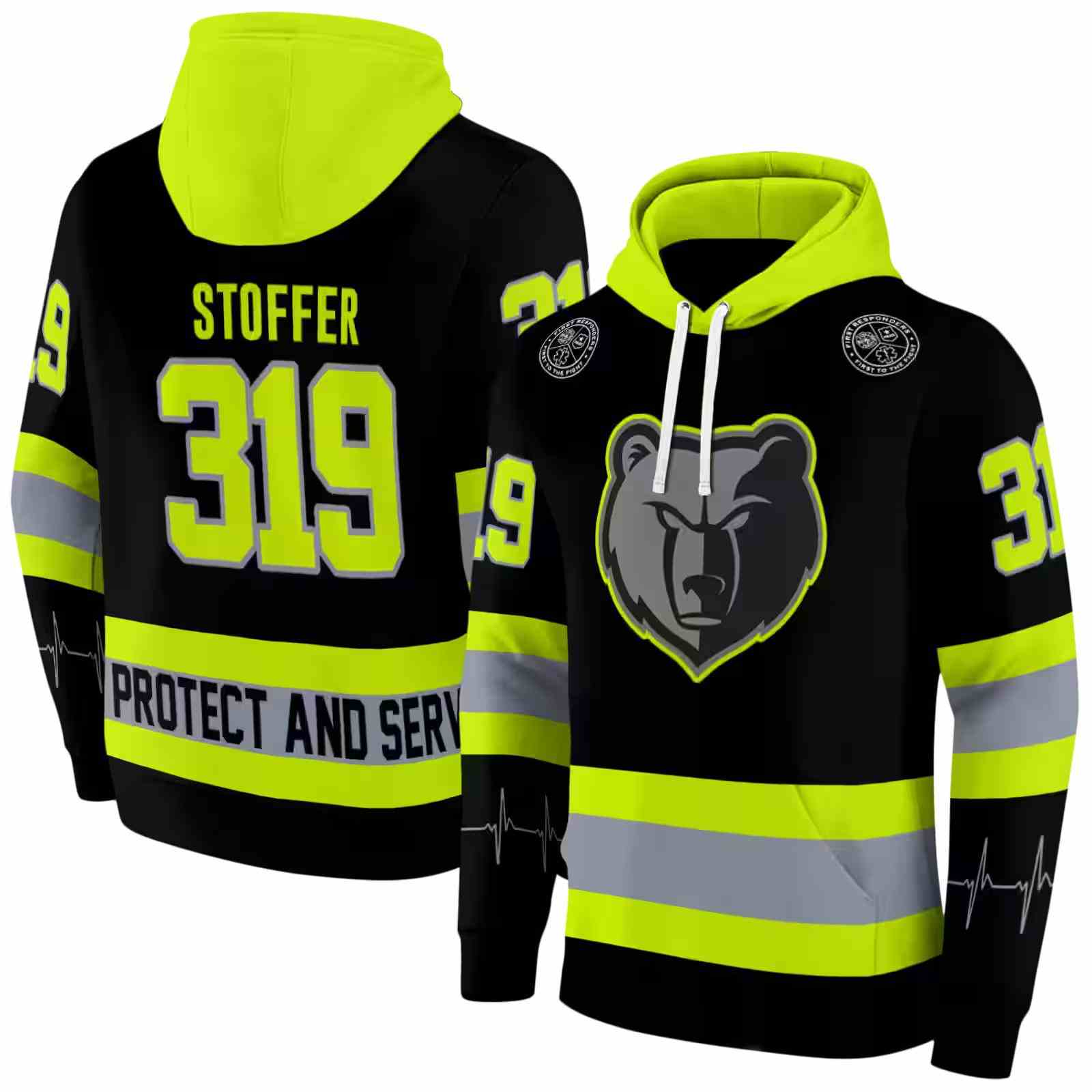 customized memphis grizzlies safety motif black neon green hoodie fashion forward