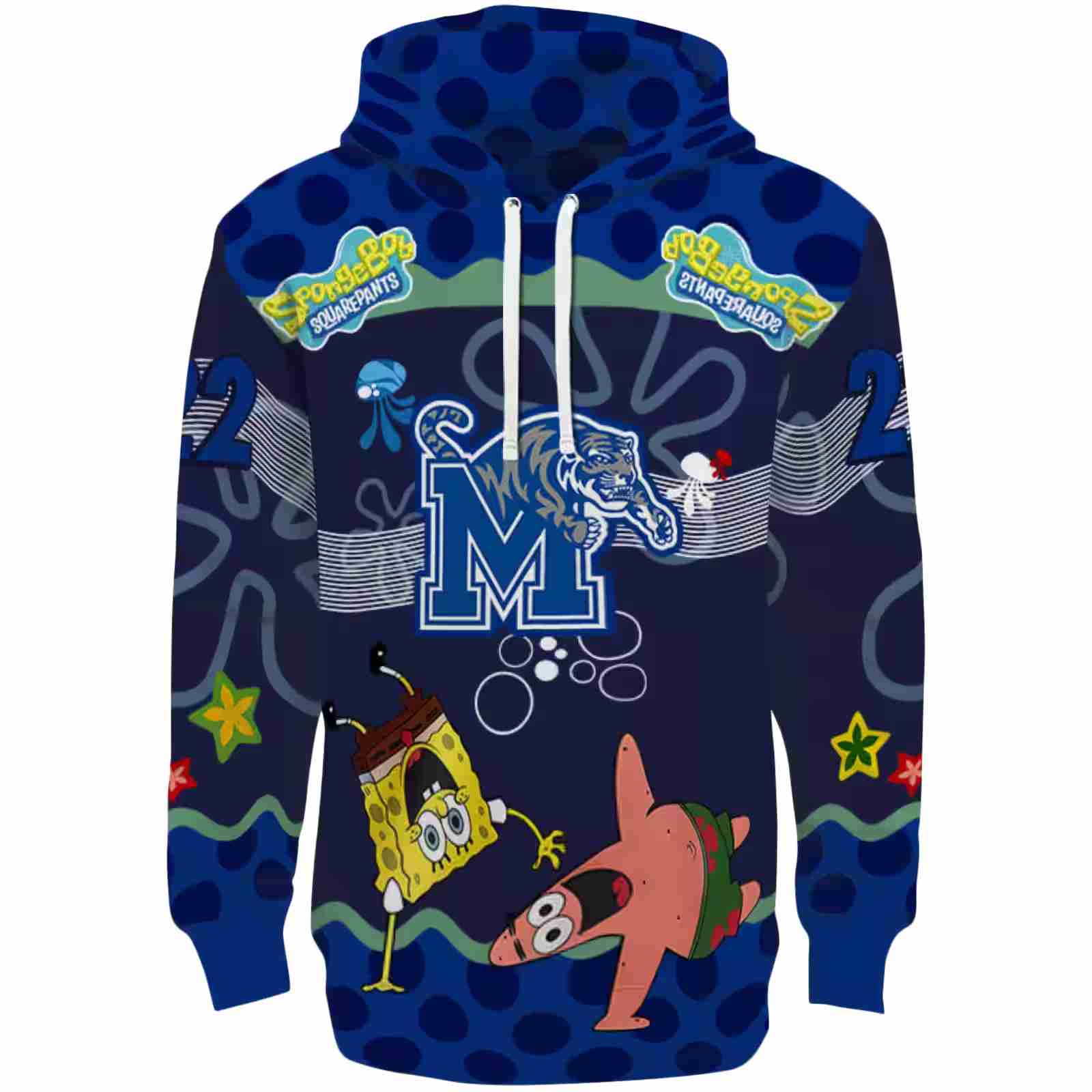 Customized Memphis Tigers Spongebob Patrick Star Blue Navy Hoodie