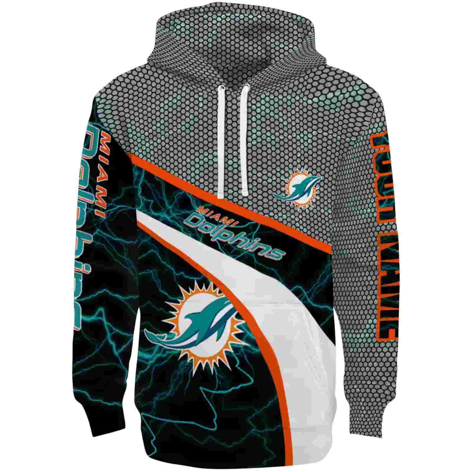 Customized Miami Dolphins Hexagonal Mesh Aqua Black Gray Hoodie