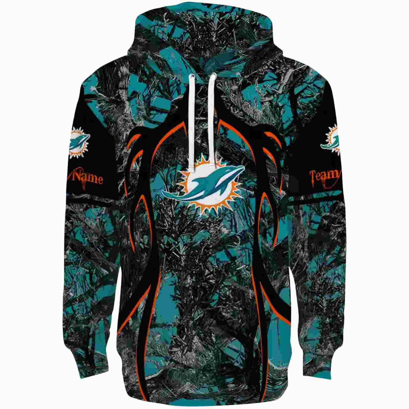 Customized Miami Dolphins Hunting Theme Aqua Black Hoodie