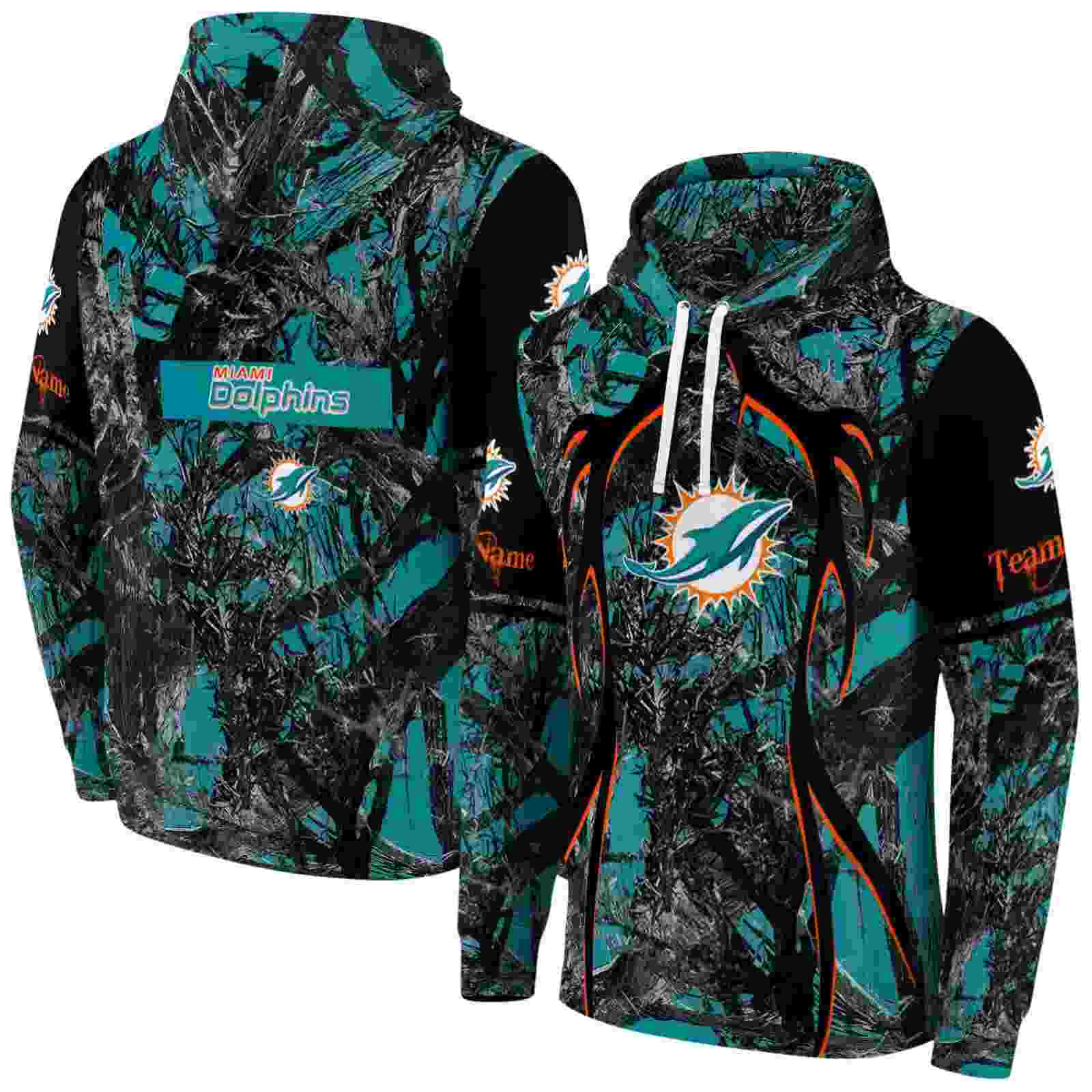 customized miami dolphins hunting theme aqua black hoodie fashion forward