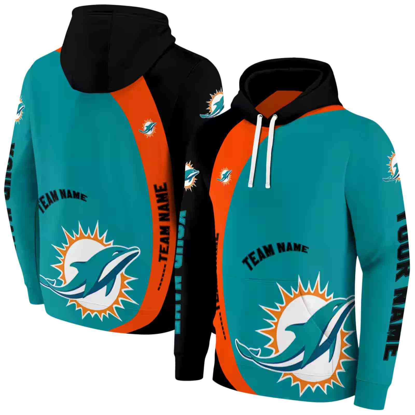 customized miami dolphins minimalist design aqua black hoodie fashion forward