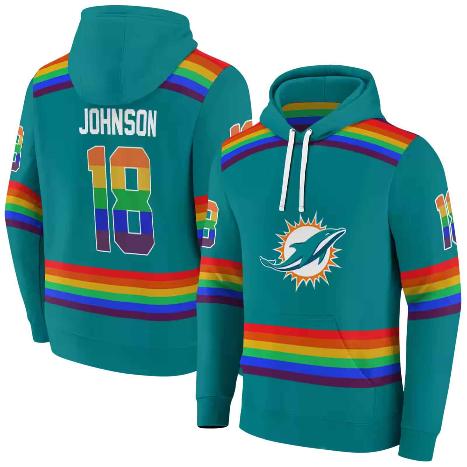 customized miami dolphins rainbow stripes aqua hoodie fashion forward