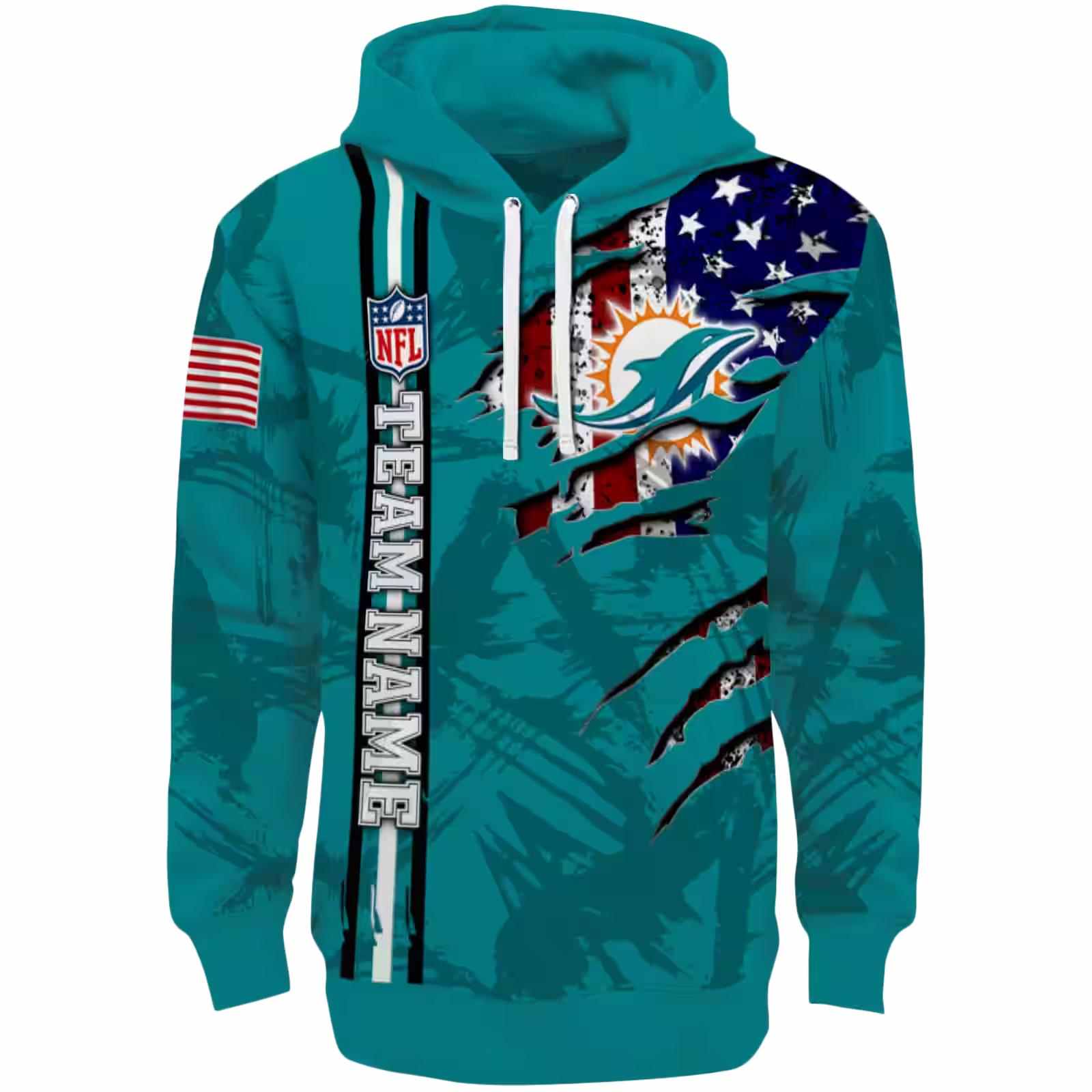 Customized Miami Dolphins Ripped Flag Aqua Hoodie