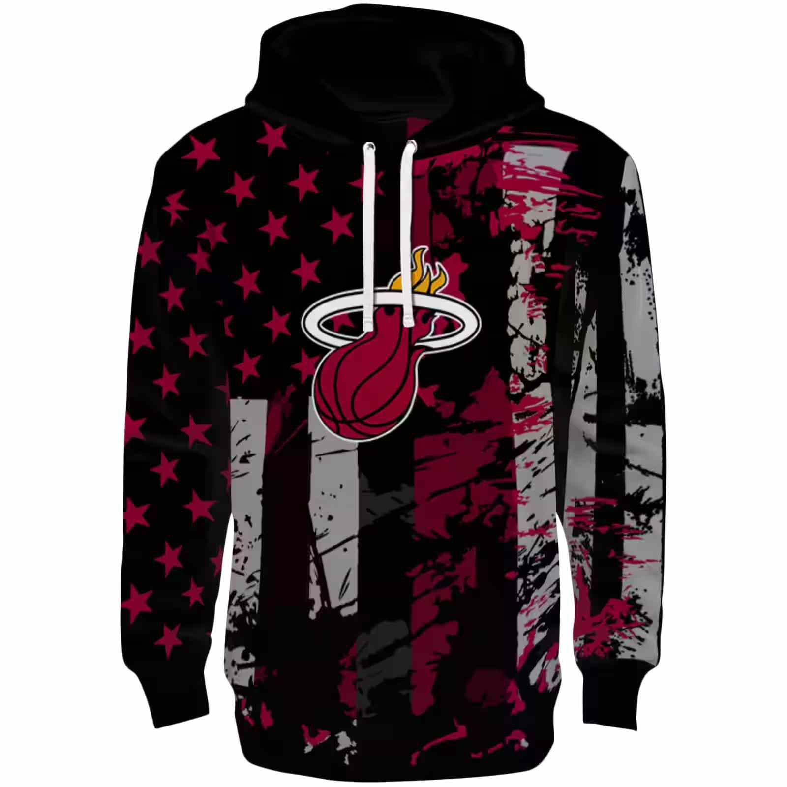 Customized Miami Heat Distressed Flag Red Black Hoodie