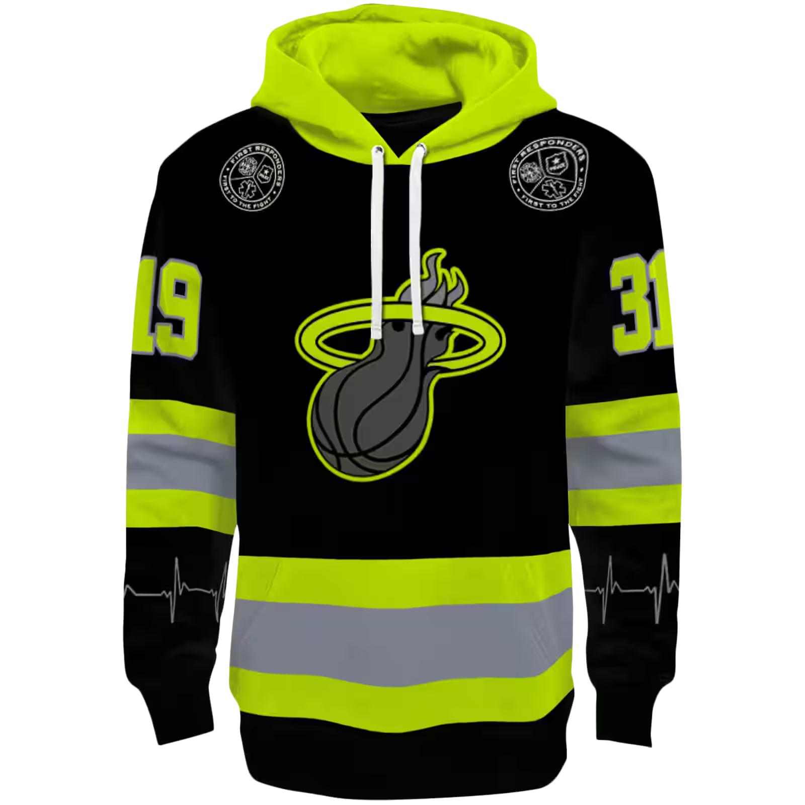 Customized Miami Heat Safety Motif Black Neon Green Hoodie