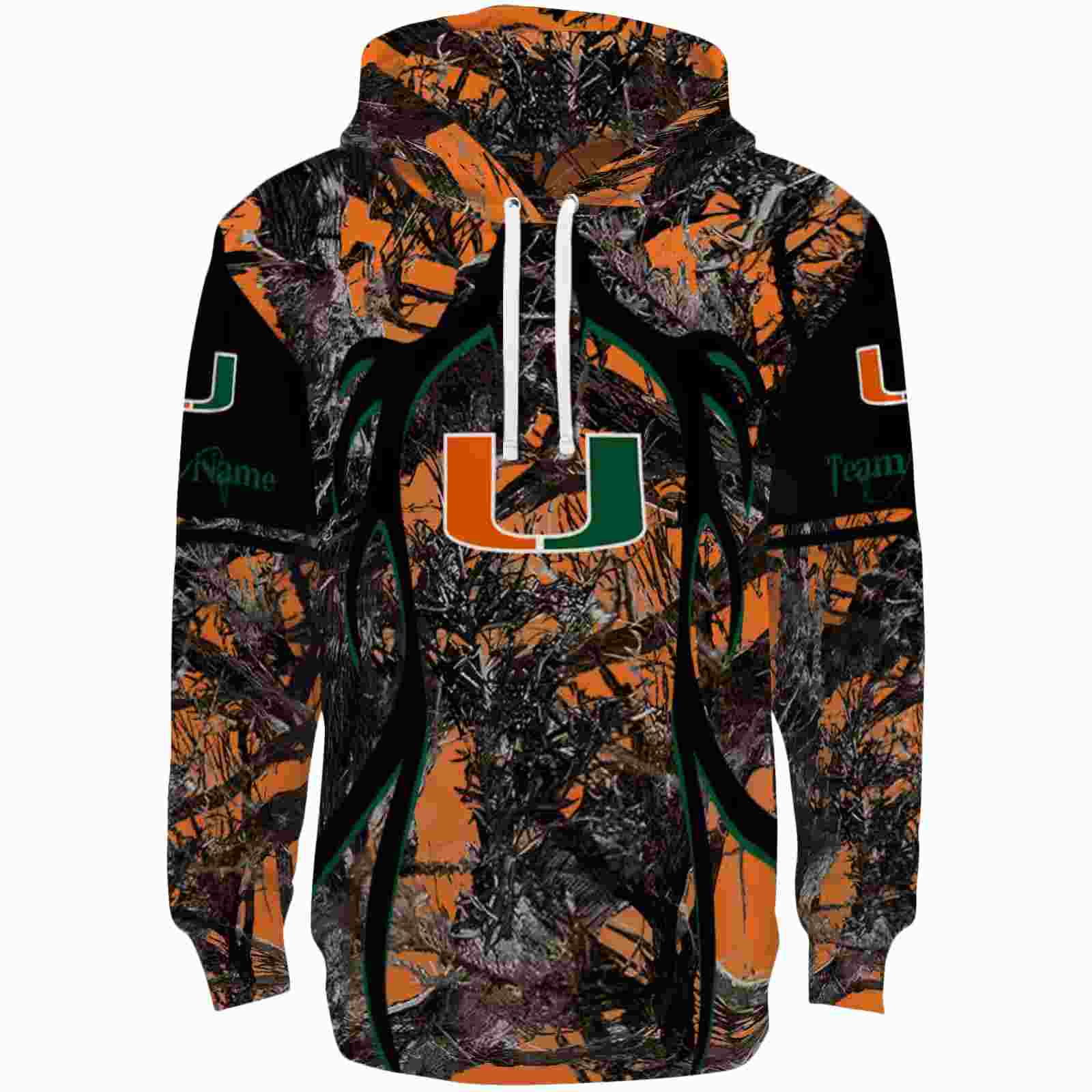 Customized Miami Hurricanes Hunting Theme Orange Black Hoodie