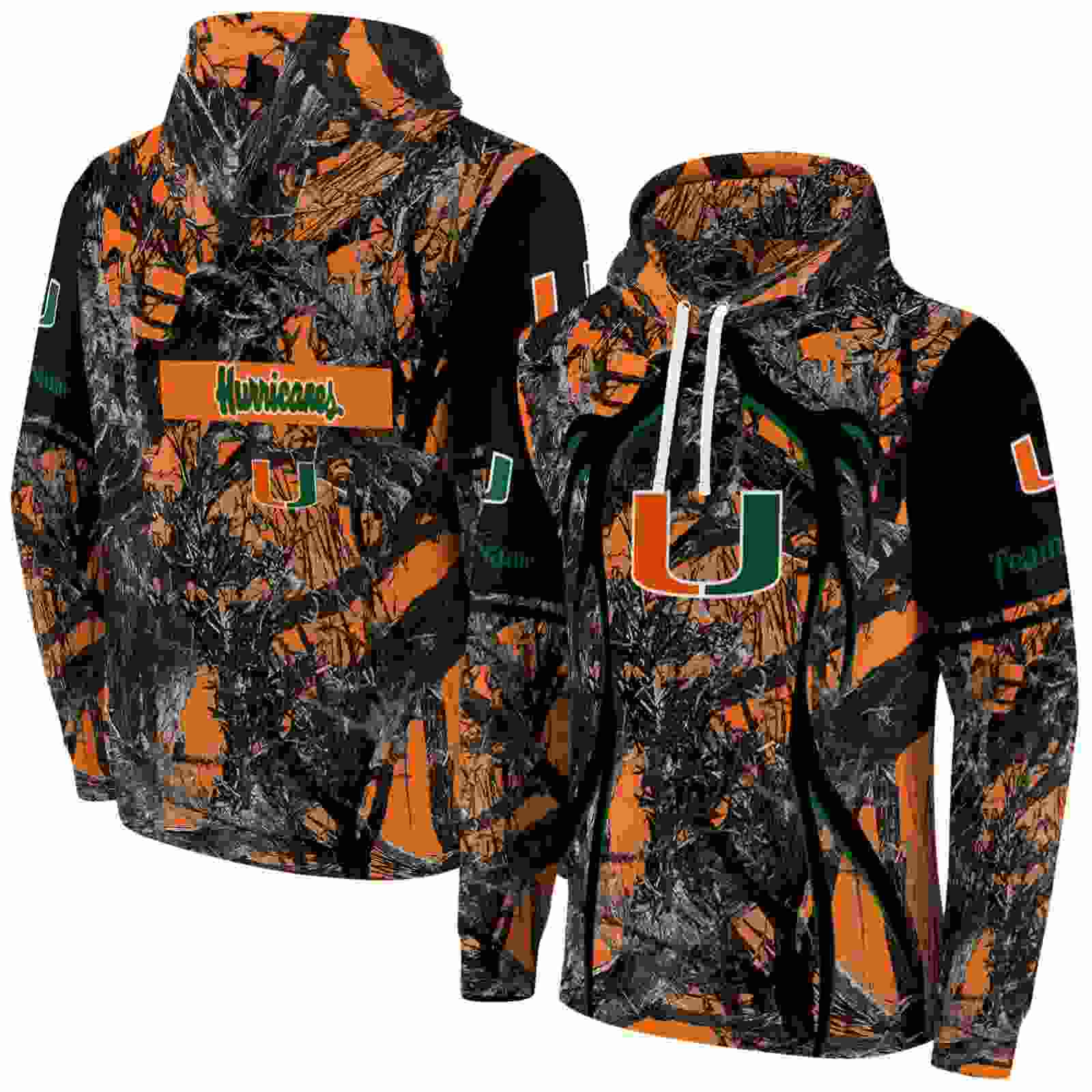 customized miami hurricanes hunting theme orange black hoodie fashion forward