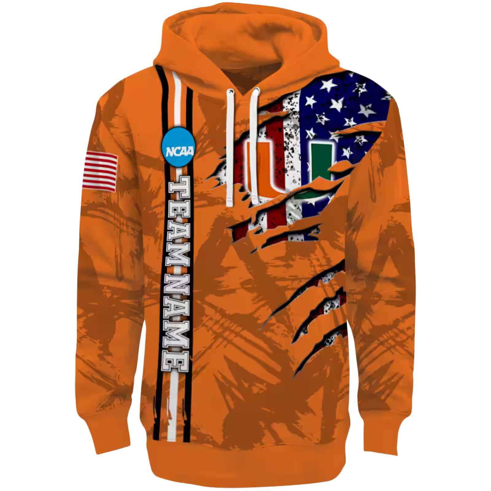 Customized Miami Hurricanes Ripped Flag Orange Hoodie