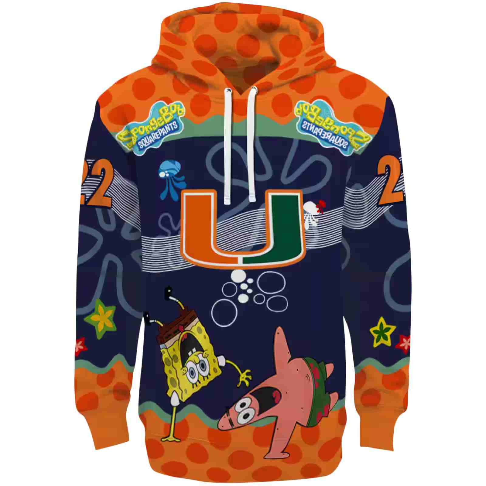 Customized Miami Hurricanes Spongebob Patrick Star Orange Navy Hoodie