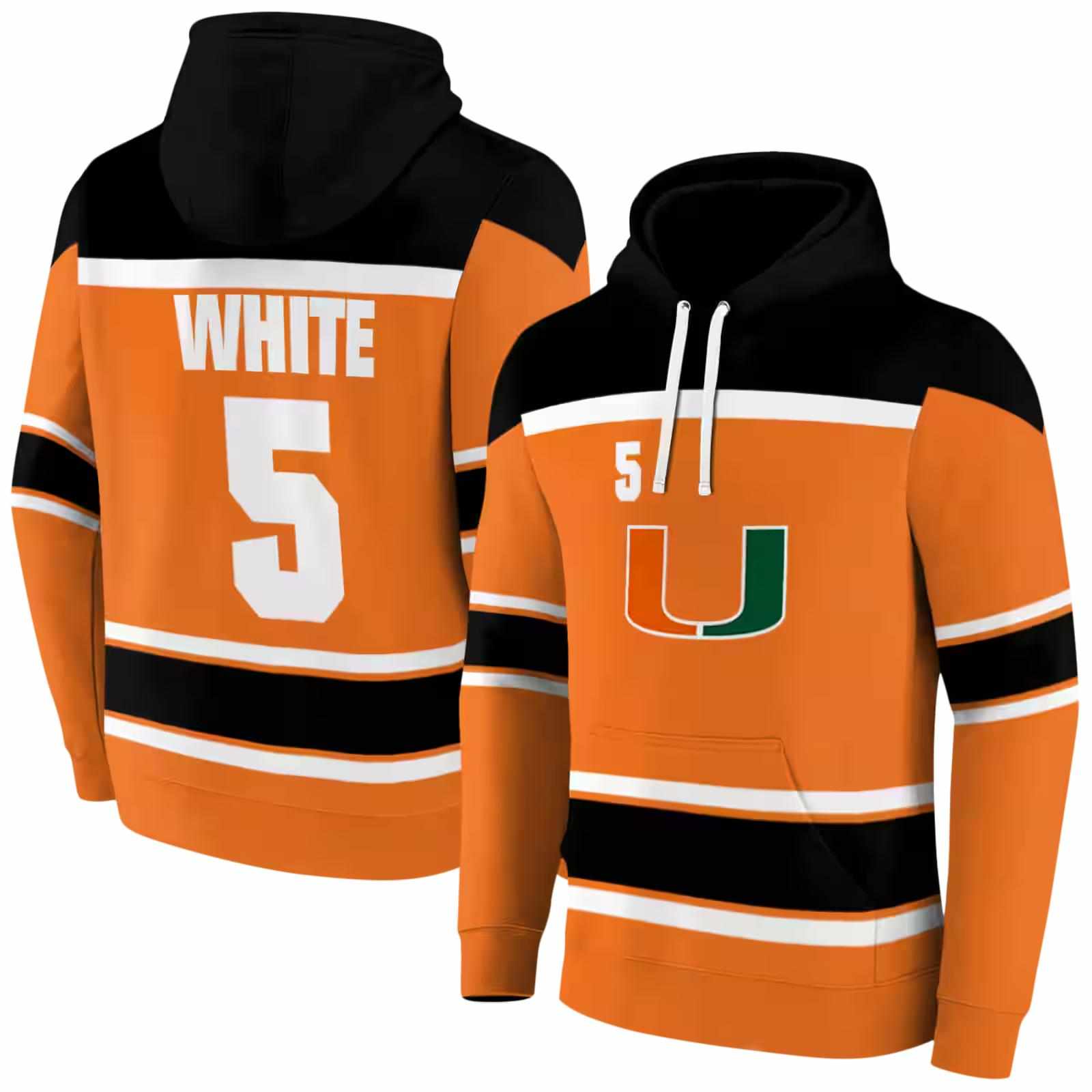 customized miami hurricanes striped pattern orange hoodie fashion forward