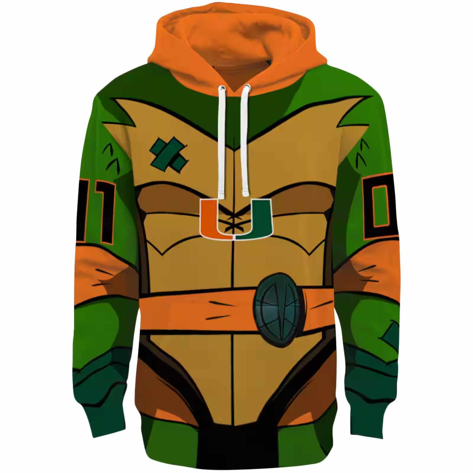 Customized Miami Hurricanes Superhero Armor Orange Green Hoodie