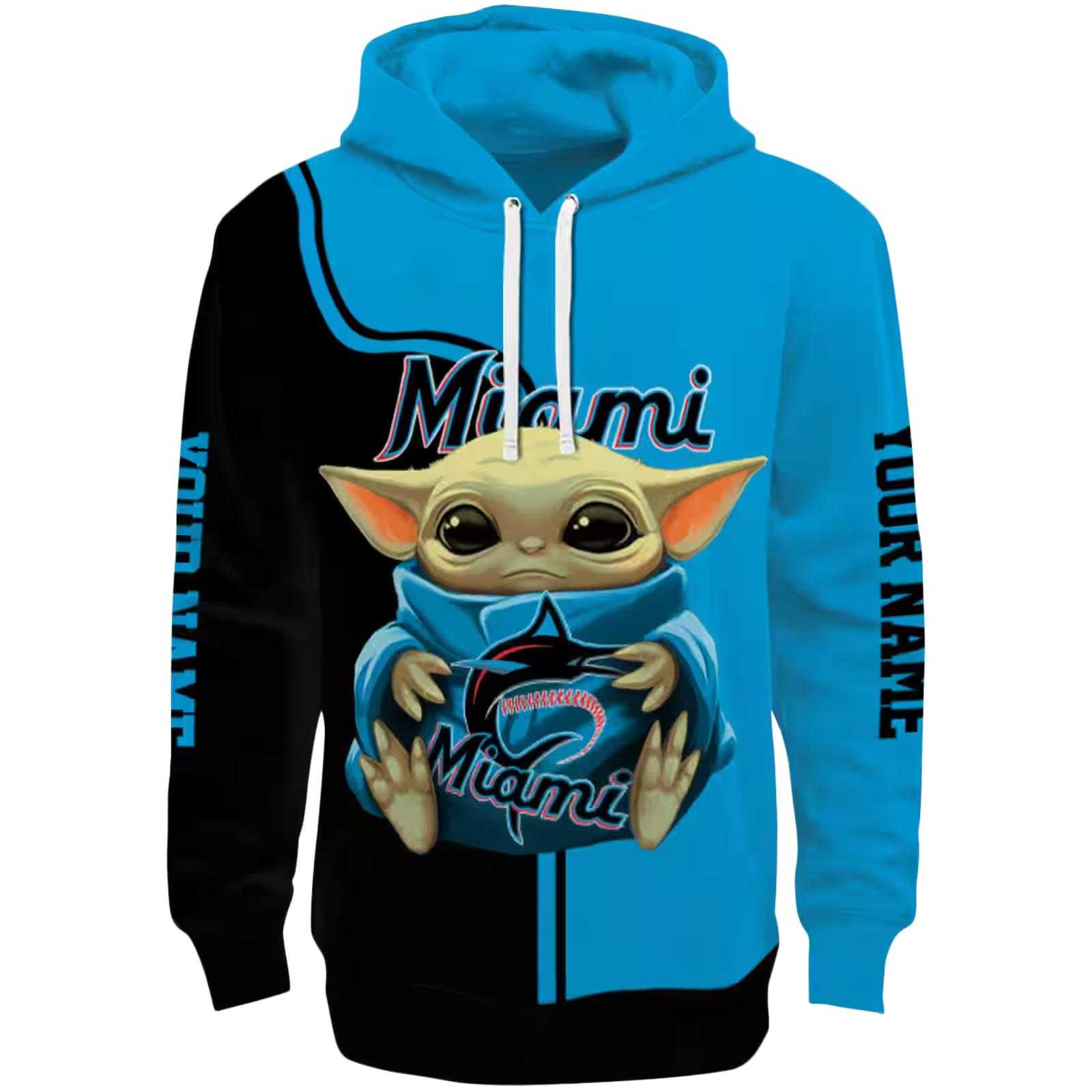 Customized Miami Marlins Baby Yoda Blue Black Hoodie