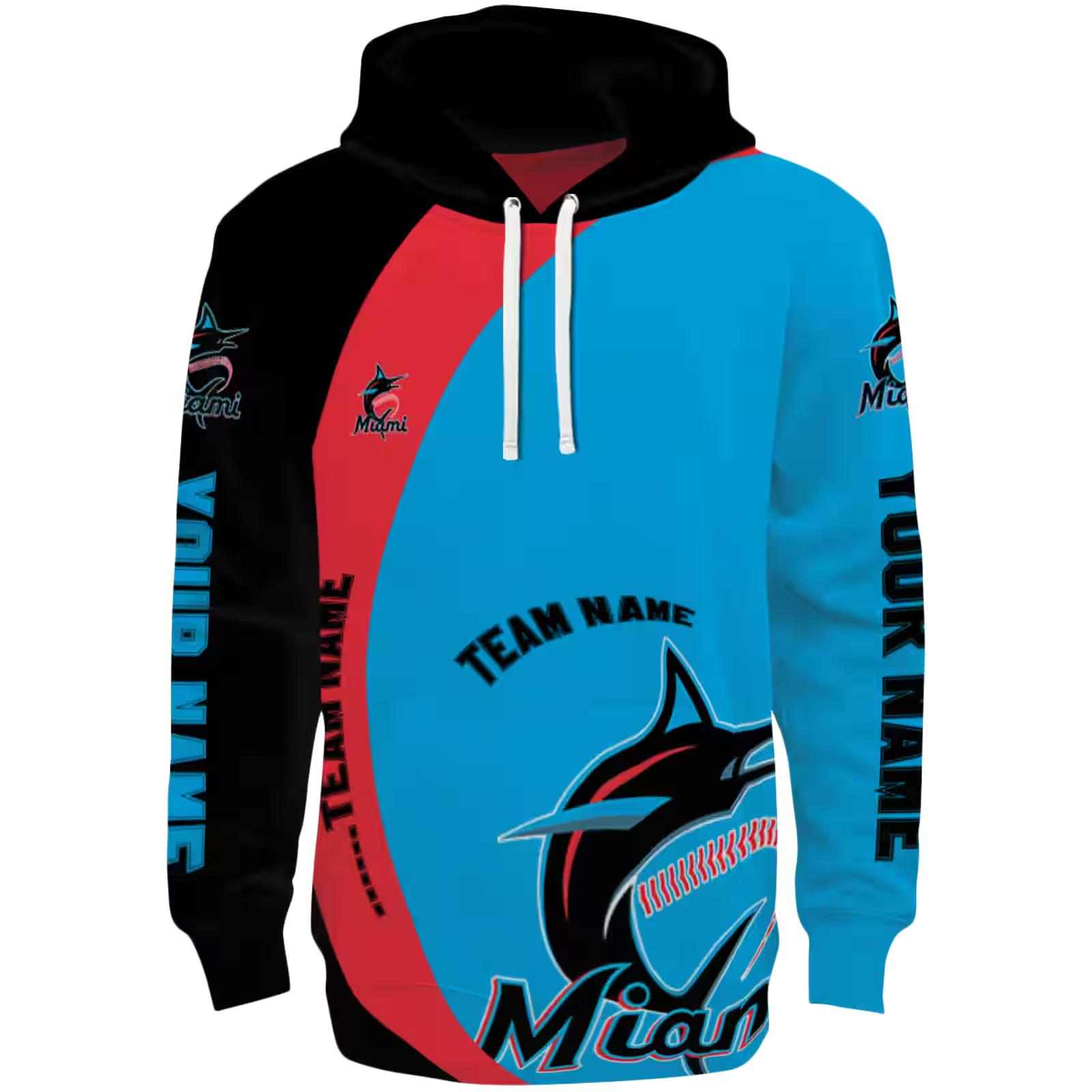 Customized Miami Marlins Minimalist Design Blue Black Hoodie