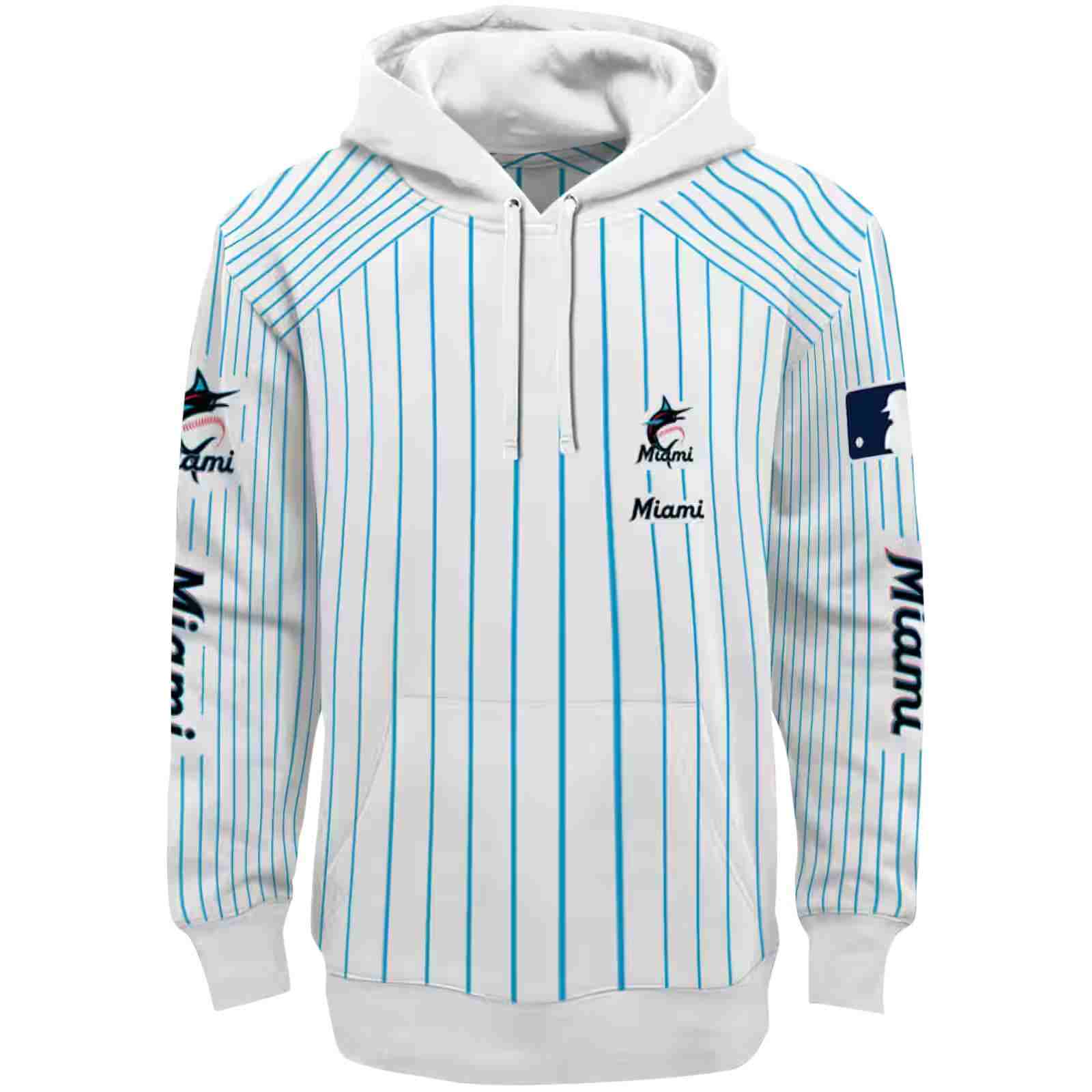 Customized Miami Marlins Pinstripe Pattern Blue White Hoodie