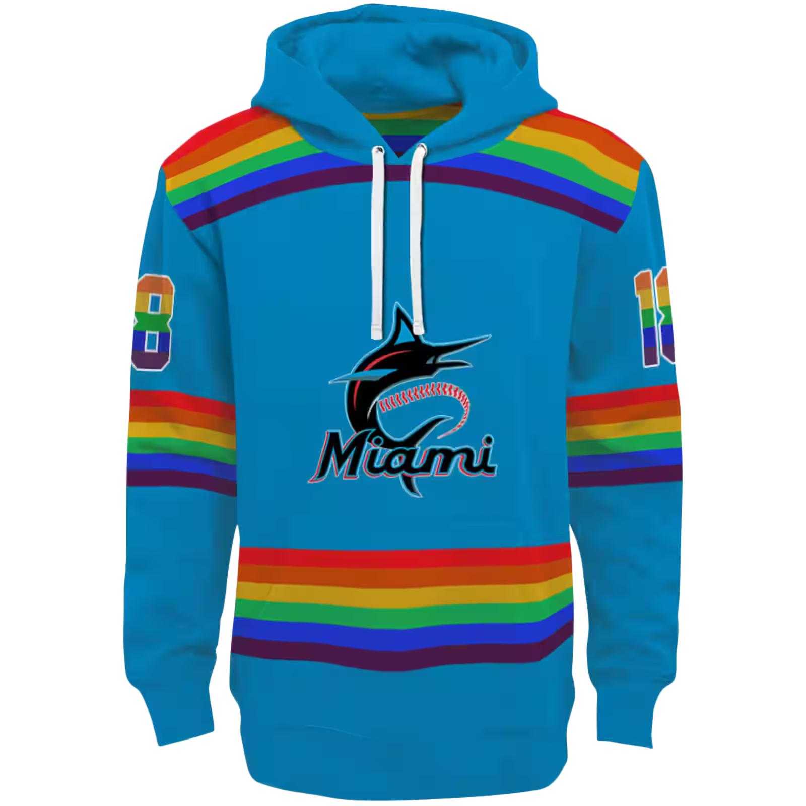 Customized Miami Marlins Rainbow Stripes Blue Hoodie