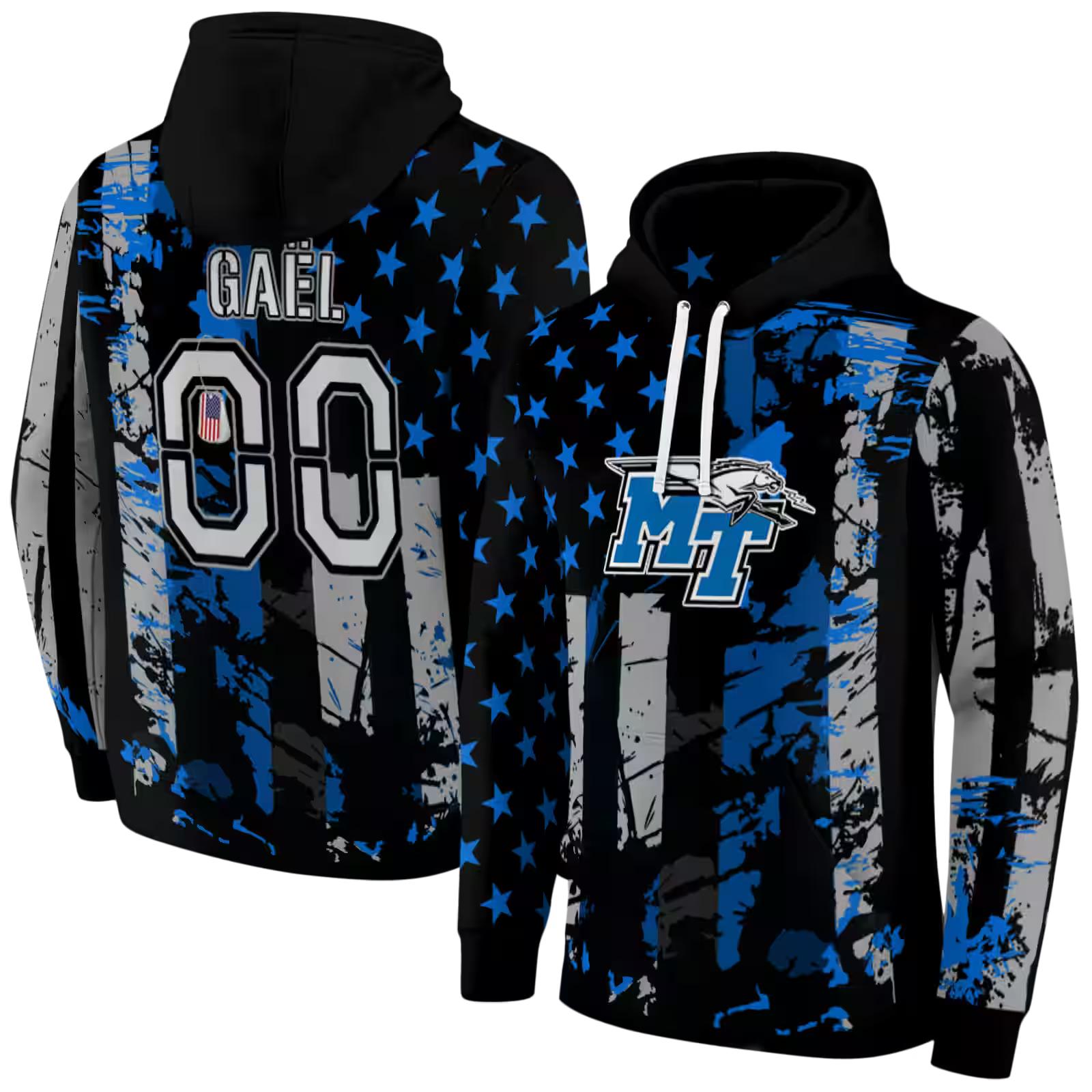 customized middle tennessee blue raiders distressed flag blue black hoodie fashion forward