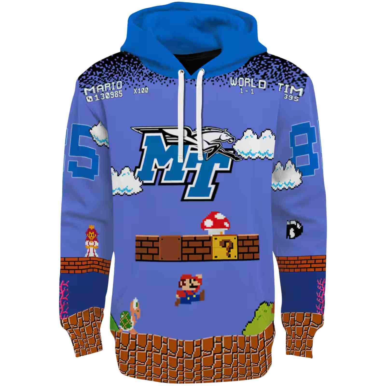 Customized Middle Tennessee Blue Raiders Mario Blue Black Hoodie