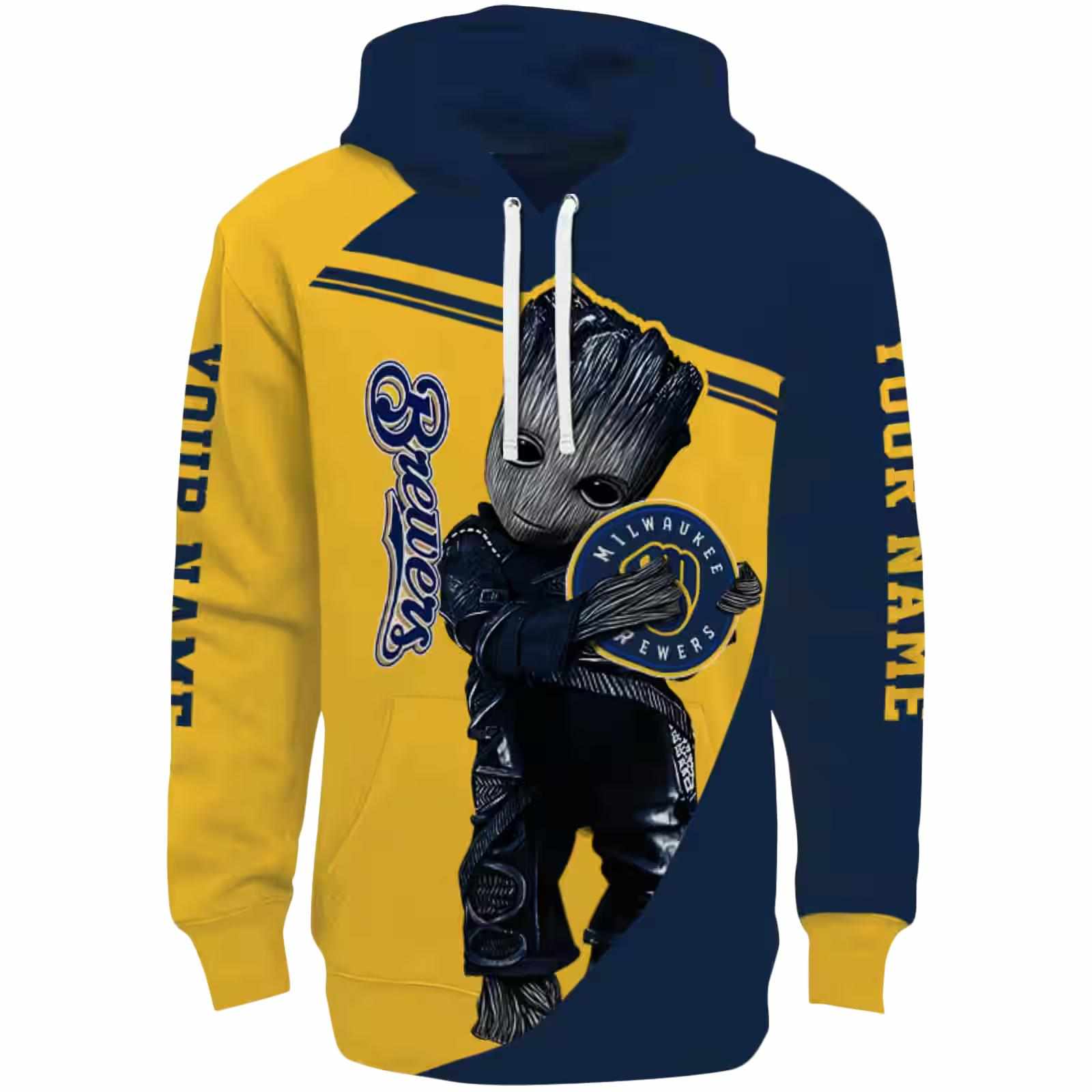 Customized Milwaukee Brewers Groot Navy Blue Hoodie