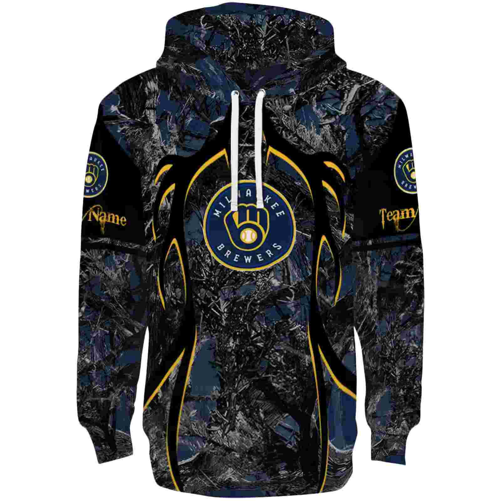 Customized Milwaukee Brewers Hunting Theme Navy Blue Black Hoodie