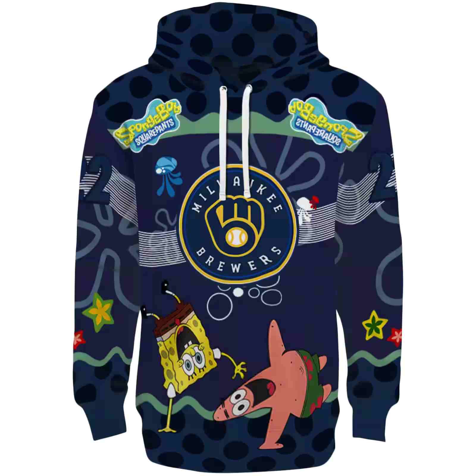 Customized Milwaukee Brewers Spongebob Patrick Star Navy Blue Navy Hoodie