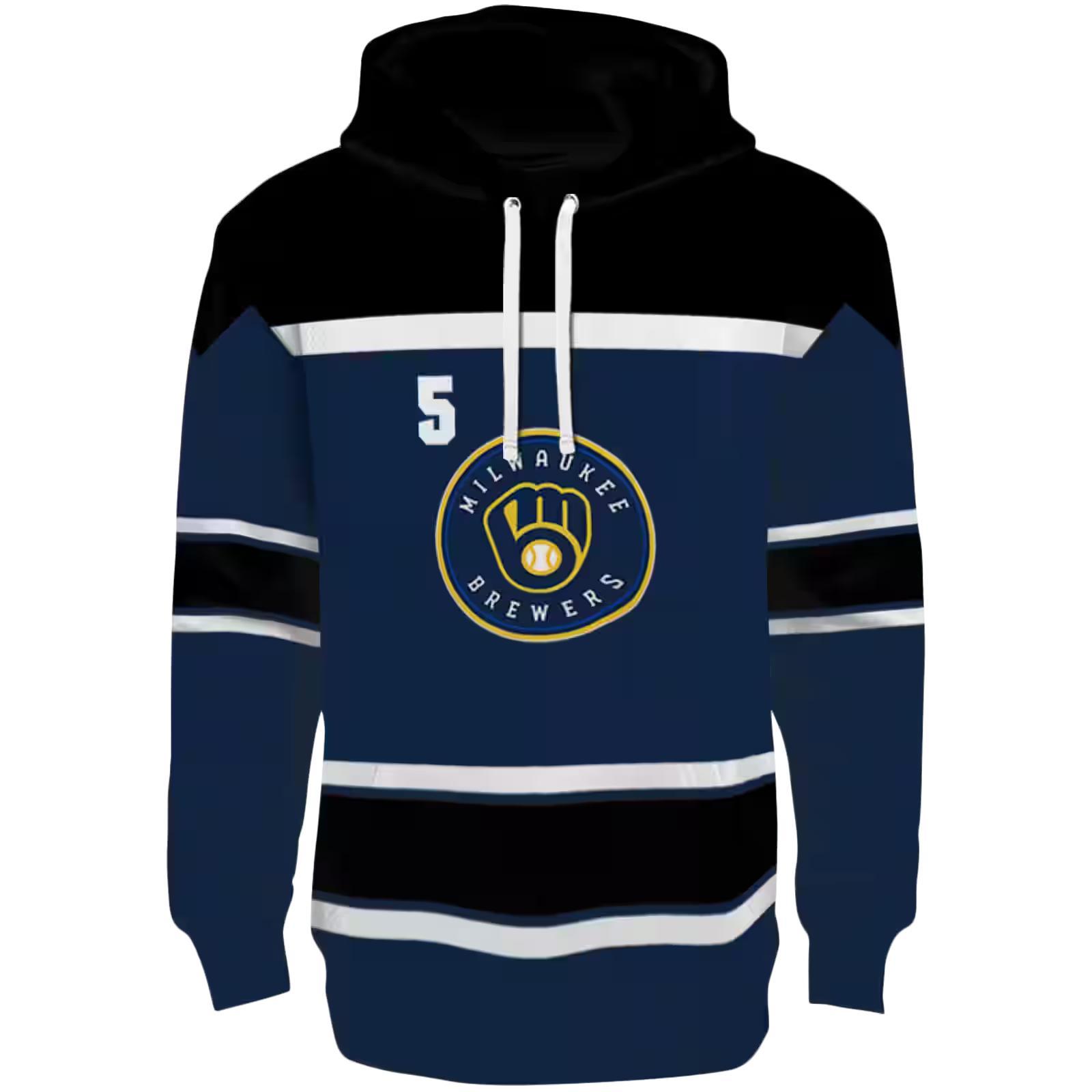 Customized Milwaukee Brewers Striped Pattern Navy Blue Hoodie