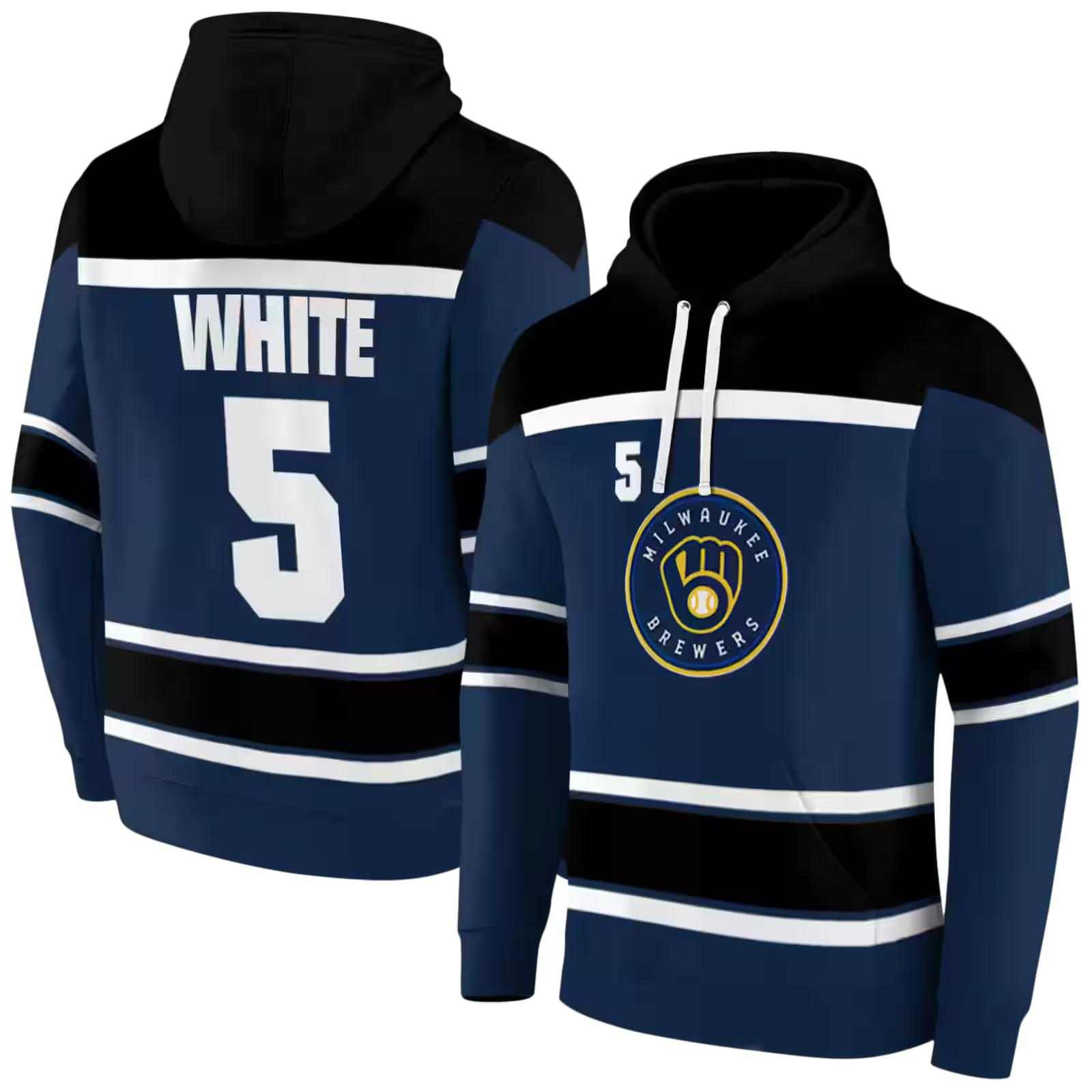 customized milwaukee brewers striped pattern navy blue hoodie fashion forward