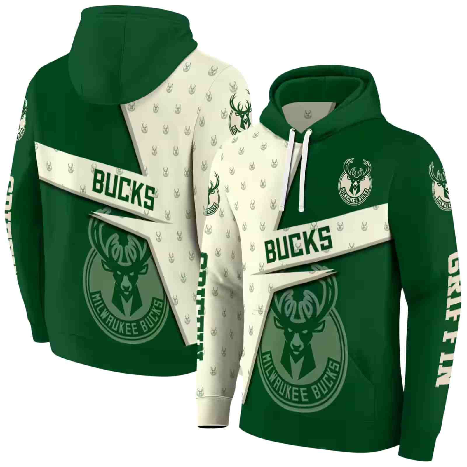 customized milwaukee bucks abstract shape green hoodie fashion forward