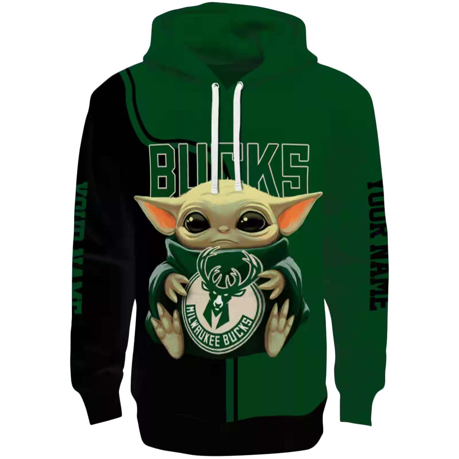 Customized Milwaukee Bucks Baby Yoda Green Black Hoodie