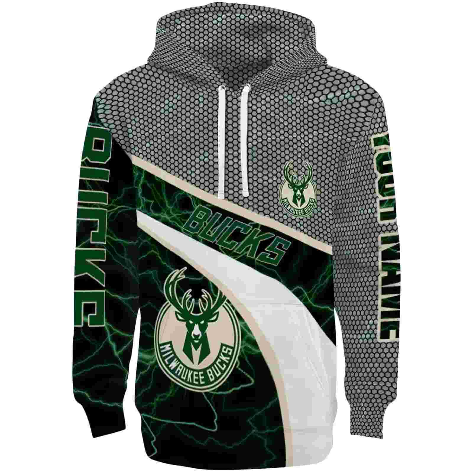 Customized Milwaukee Bucks Hexagonal Mesh Green Black Gray Hoodie