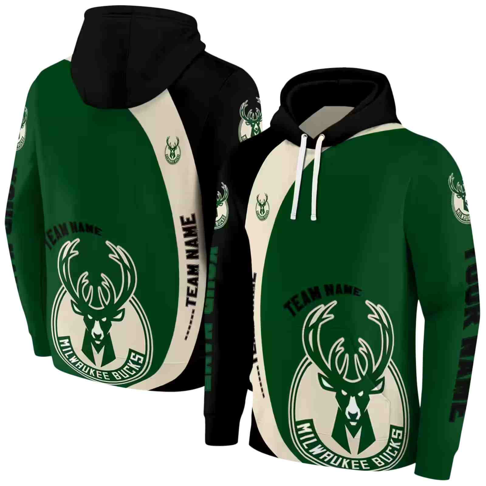 customized milwaukee bucks minimalist design green black hoodie fashion forward