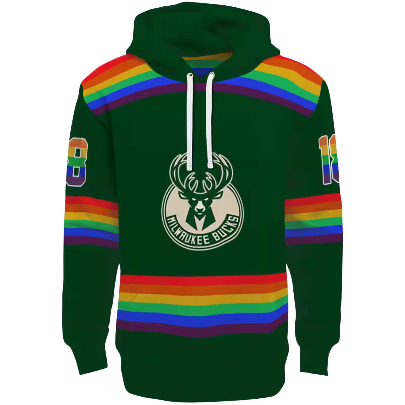 Customized Milwaukee Bucks Rainbow Stripes Green Hoodie