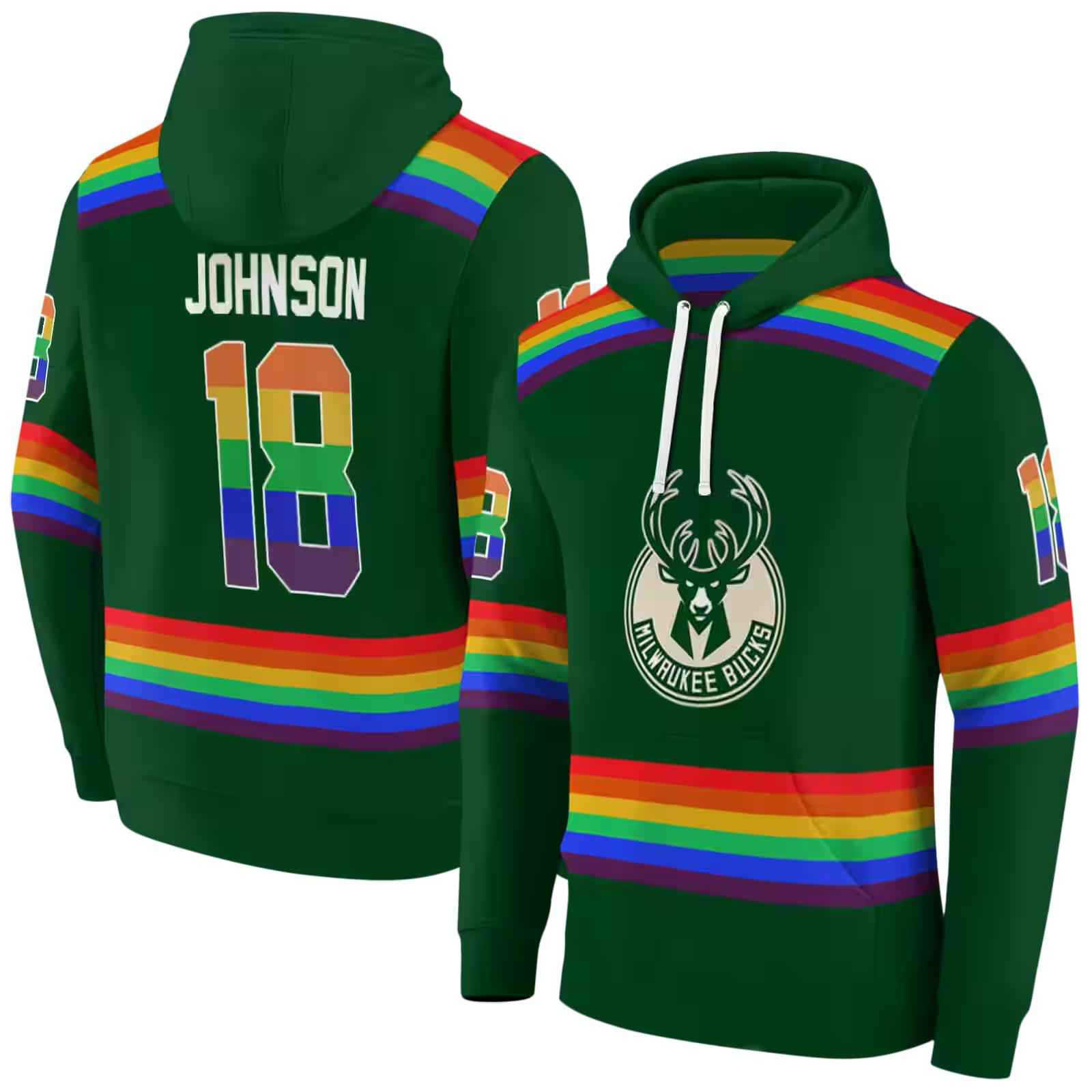 customized milwaukee bucks rainbow stripes green hoodie fashion forward