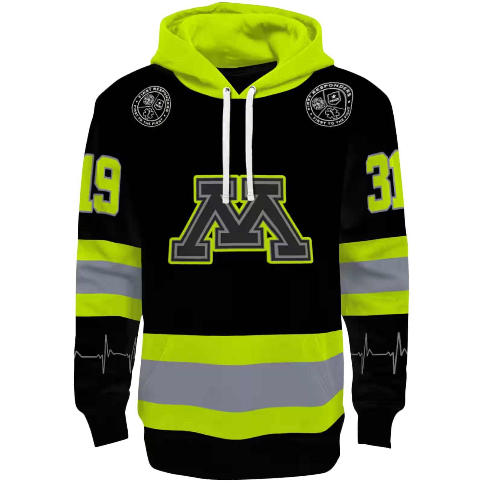 Customized Minnesota Golden Gophers Safety Motif Black Neon Green Hoodie