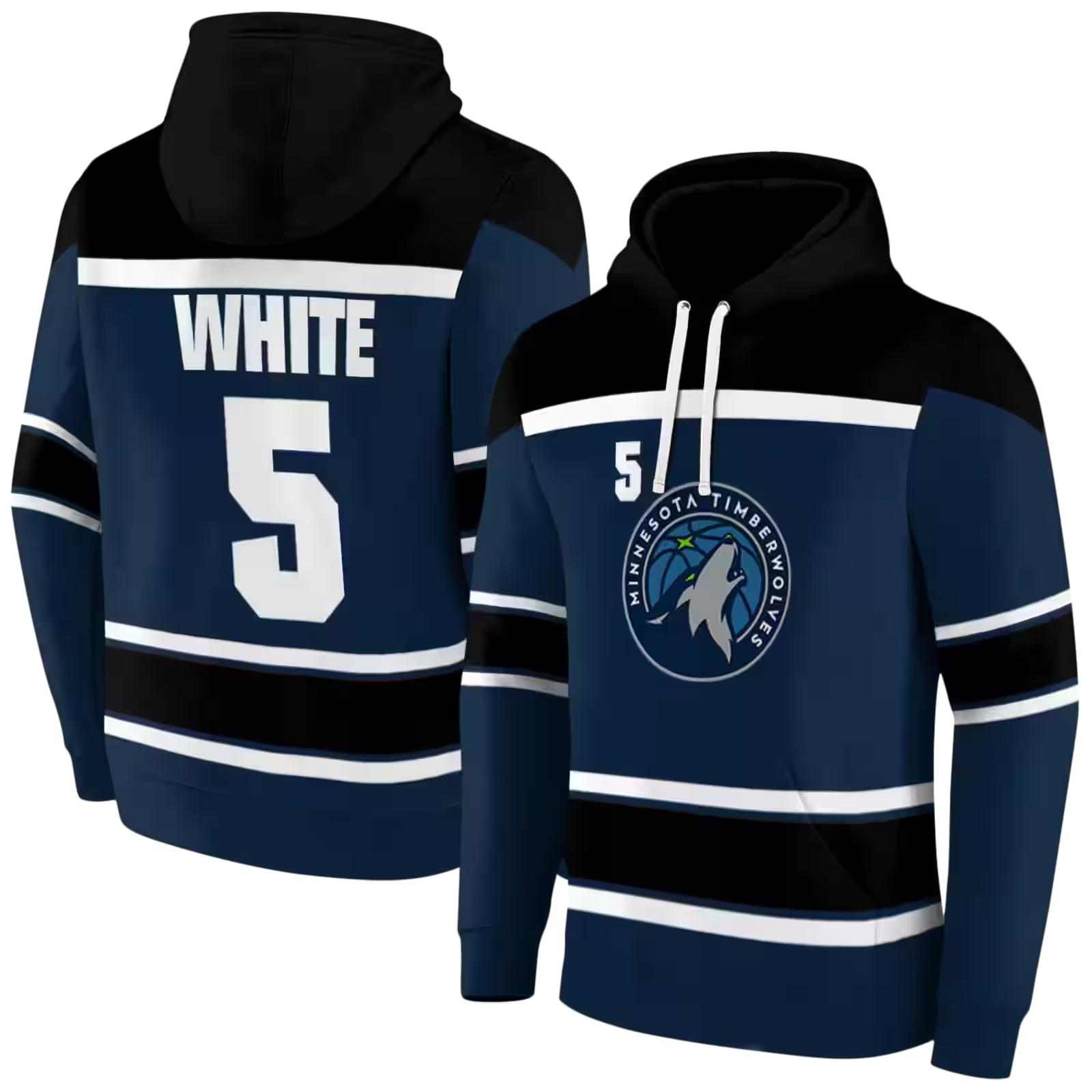 customized minnesota timberwolves striped pattern midnight blue hoodie fashion forward