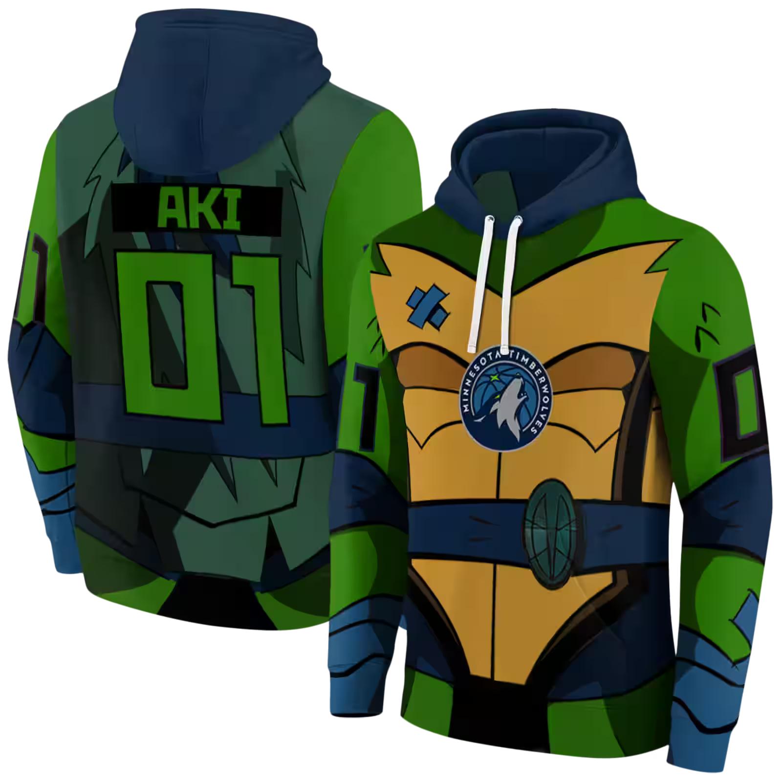 customized minnesota timberwolves superhero armor midnight blue green hoodie fashion forward