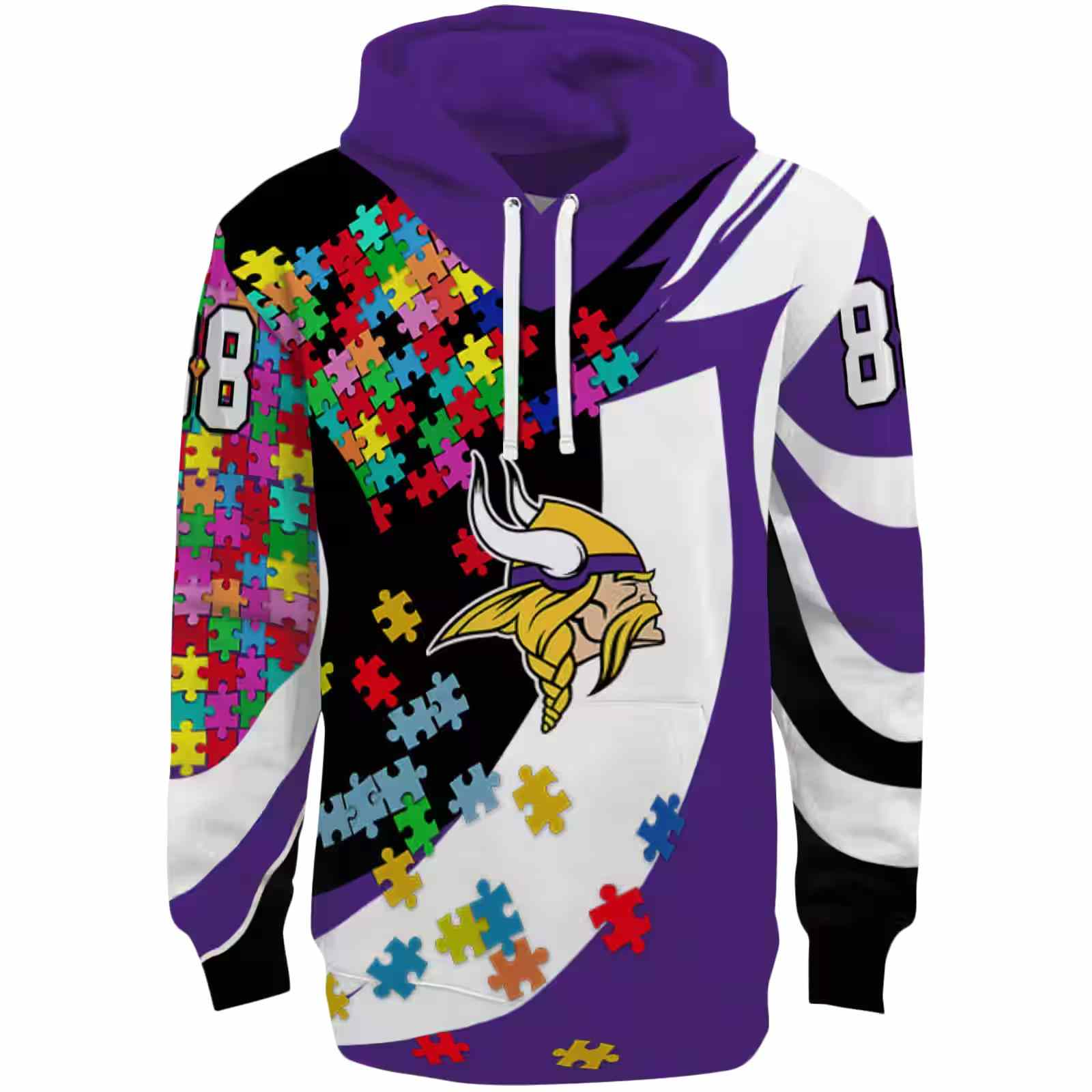 Customized Minnesota Vikings Puzzle Pieces Purple Hoodie