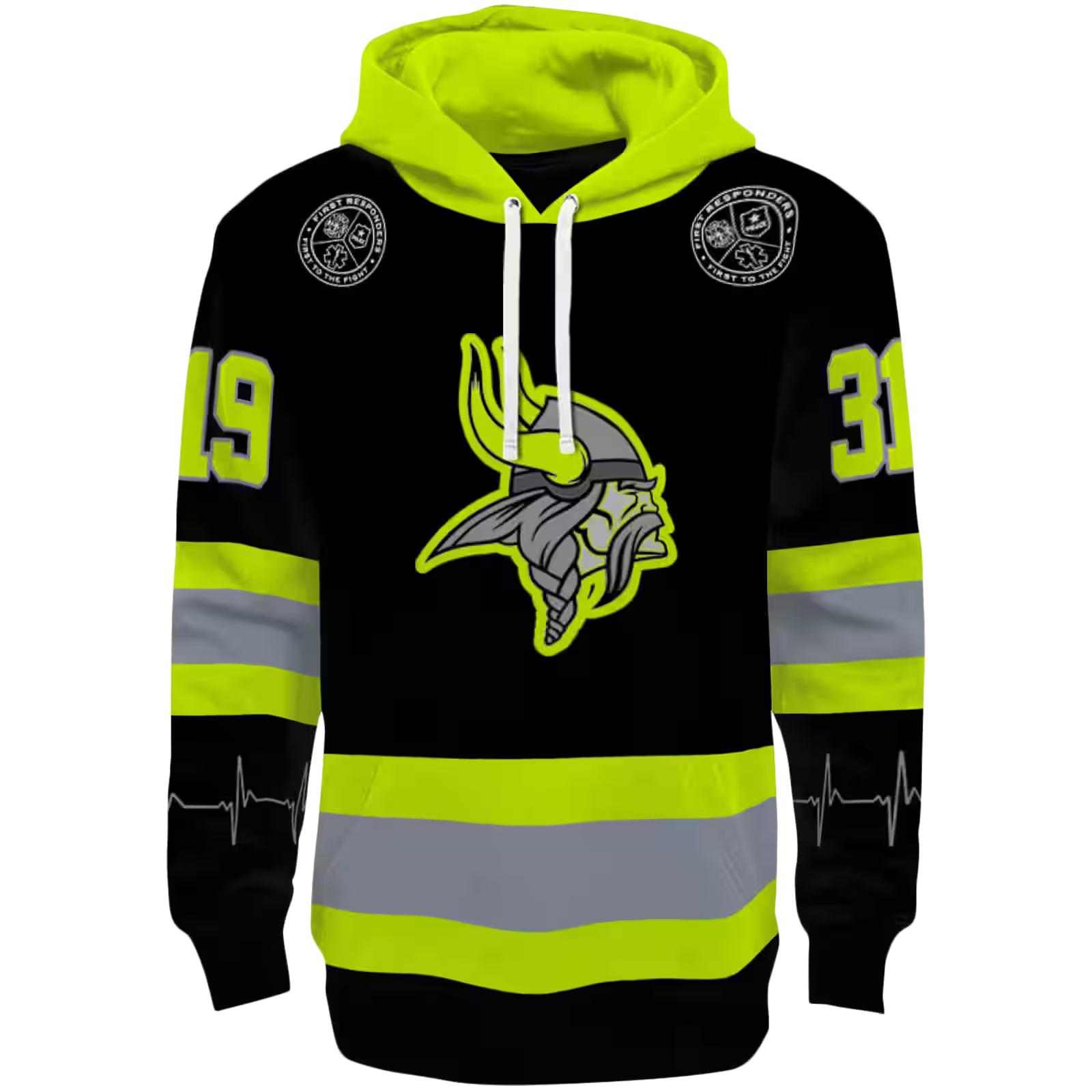 Customized Minnesota Vikings Safety Motif Black Neon Green Hoodie