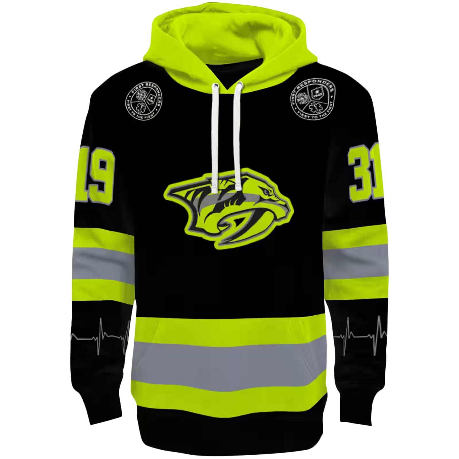 Customized Nashville Predators Safety Motif Black Neon Green Hoodie