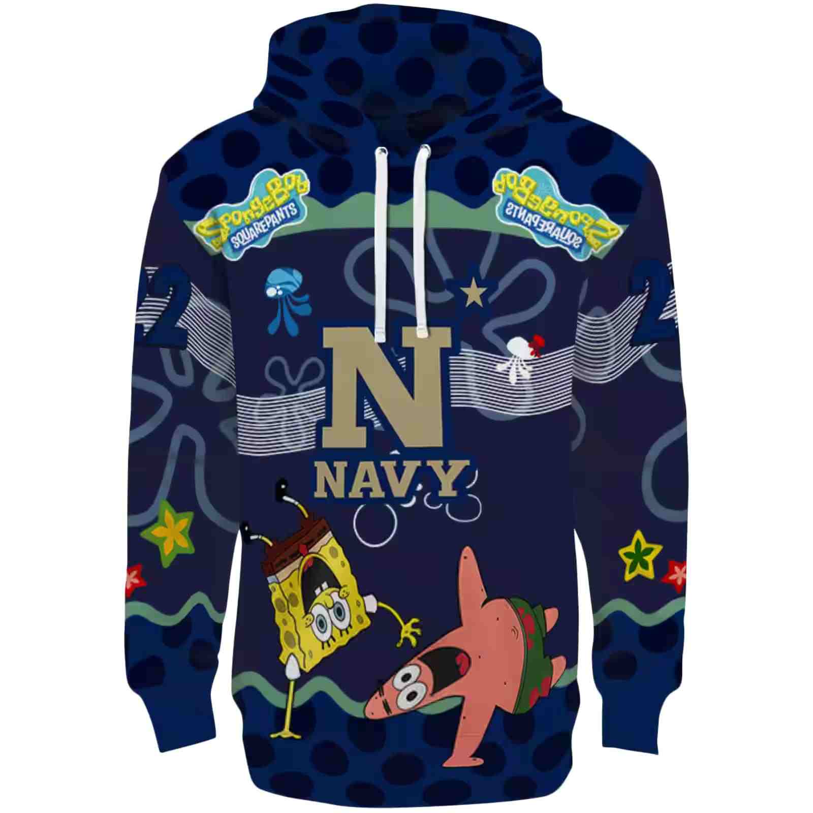 Customized Navy Midshipmen Spongebob Patrick Star Blue Navy Hoodie