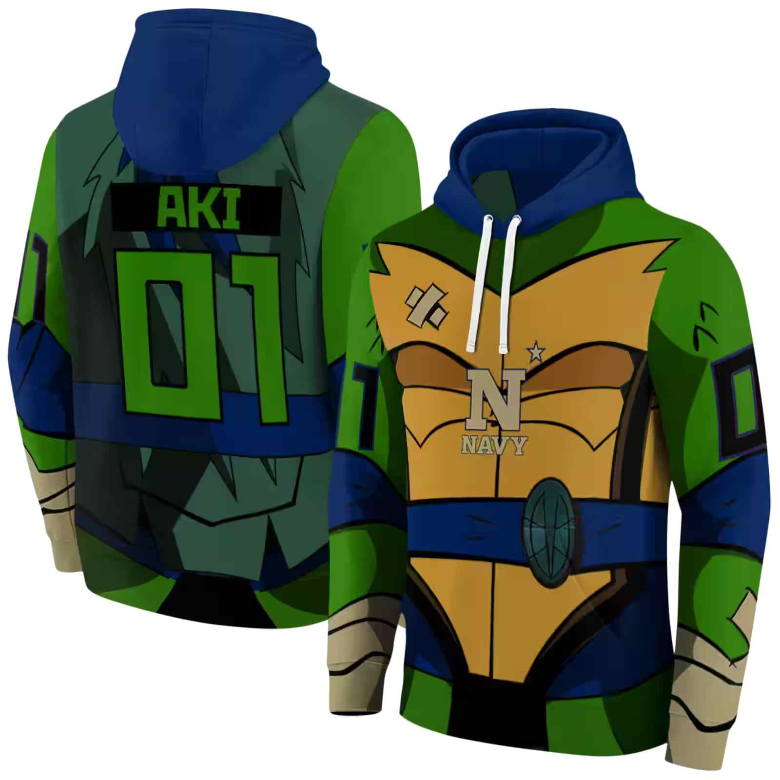 customized navy midshipmen superhero armor blue green hoodie fashion forward