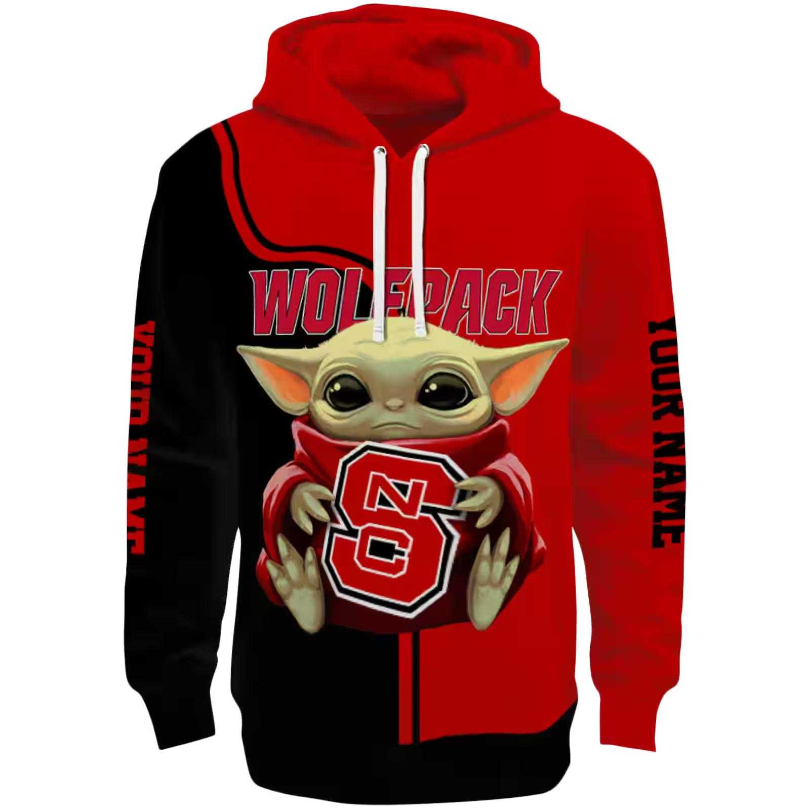 Customized NC State Wolfpack Baby Yoda Red Black Hoodie