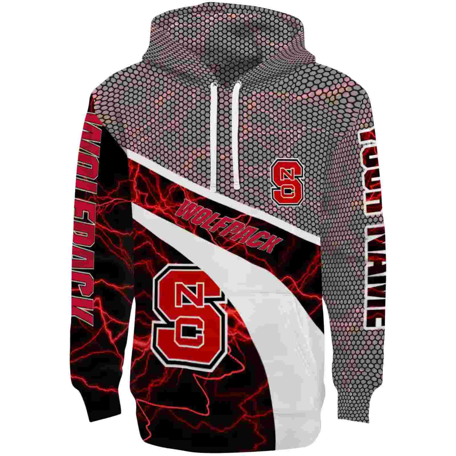 Customized NC State Wolfpack Hexagonal Mesh Red Black Gray Hoodie