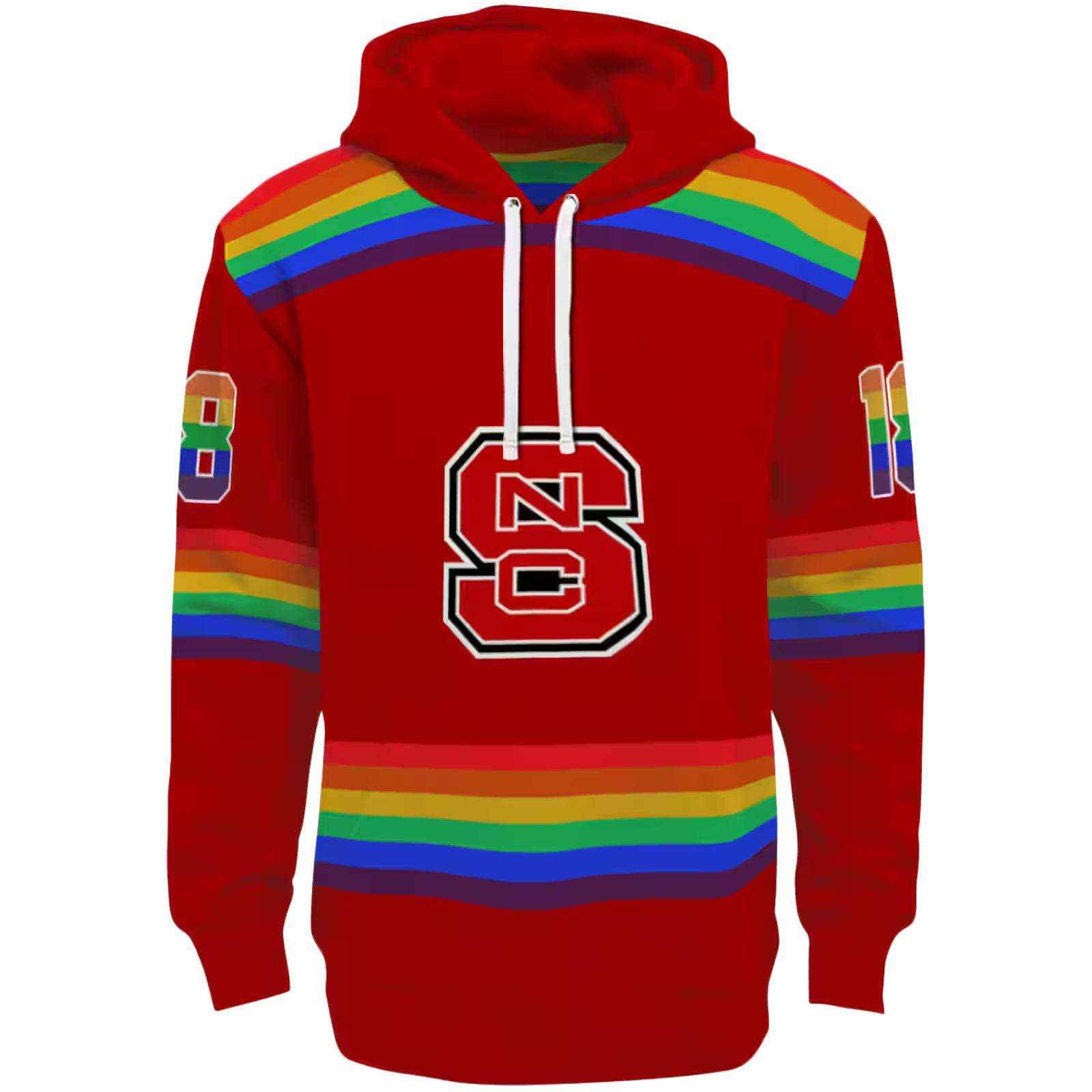 Customized NC State Wolfpack Rainbow Stripes Red Hoodie