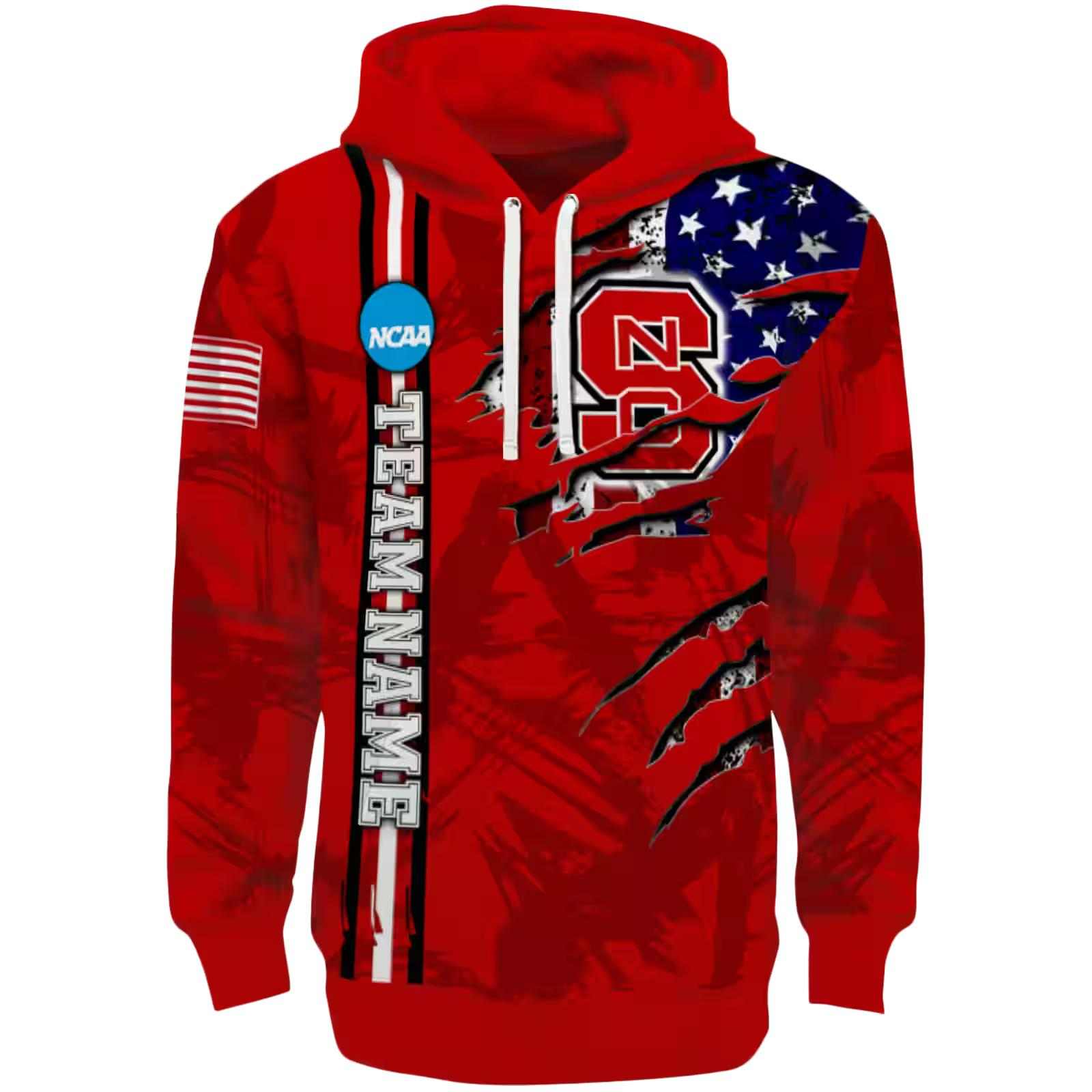 Customized NC State Wolfpack Ripped Flag Red Hoodie