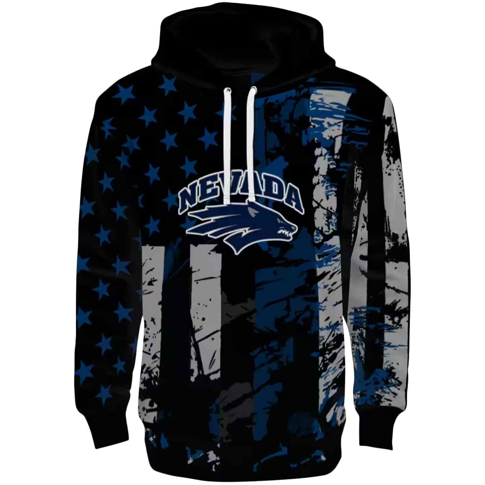 Customized Nevada Wolf Pack Distressed Flag Blue Black Hoodie