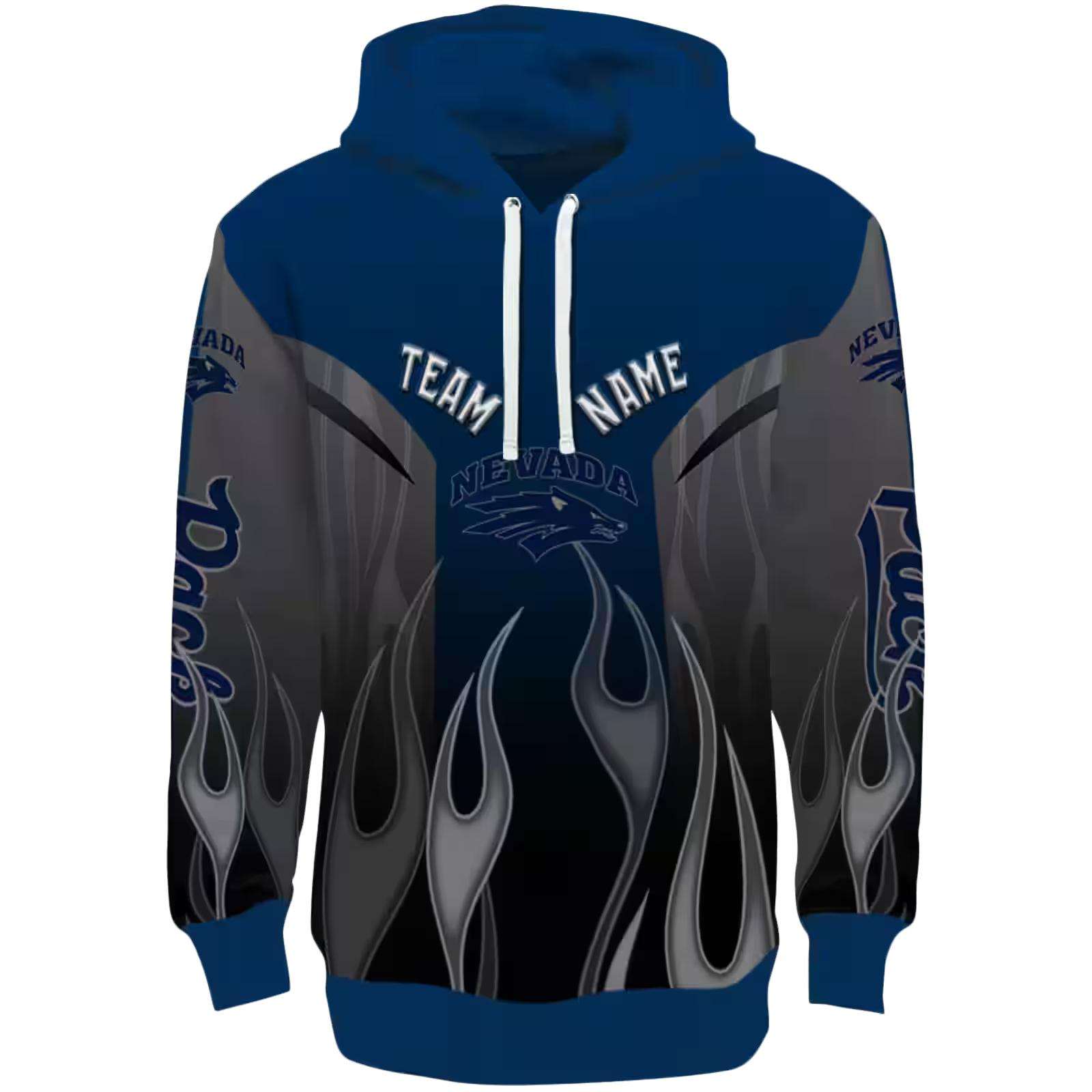 Customized Nevada Wolf Pack Flame Design Blue Hoodie