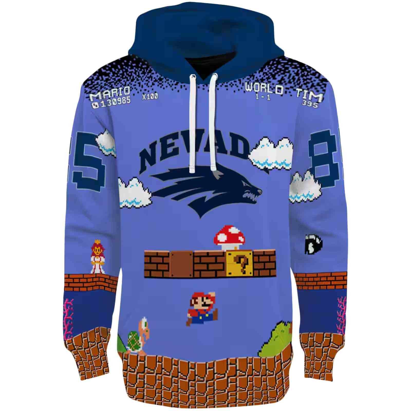 Customized Nevada Wolf Pack Mario Blue Black Hoodie