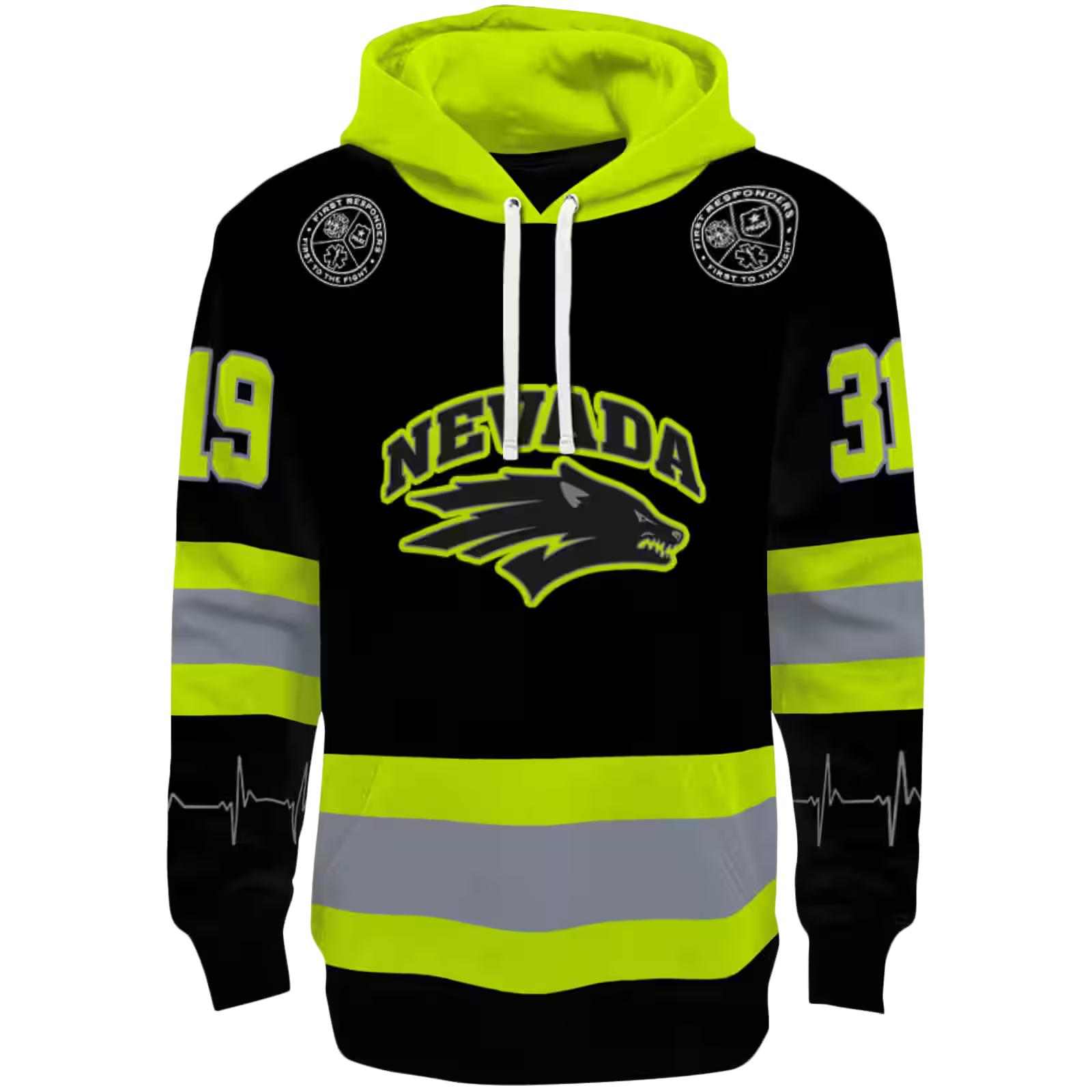 Customized Nevada Wolf Pack Safety Motif Black Neon Green Hoodie