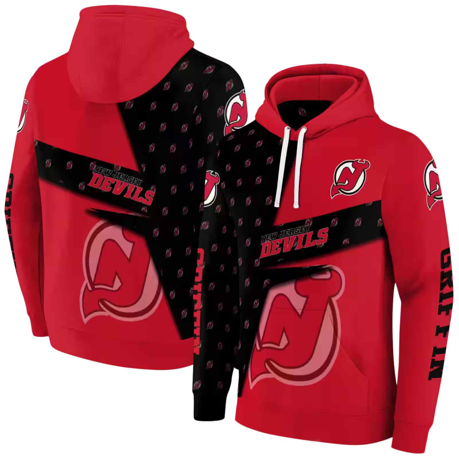 customized new jersey devils abstract shape red hoodie fashion forward